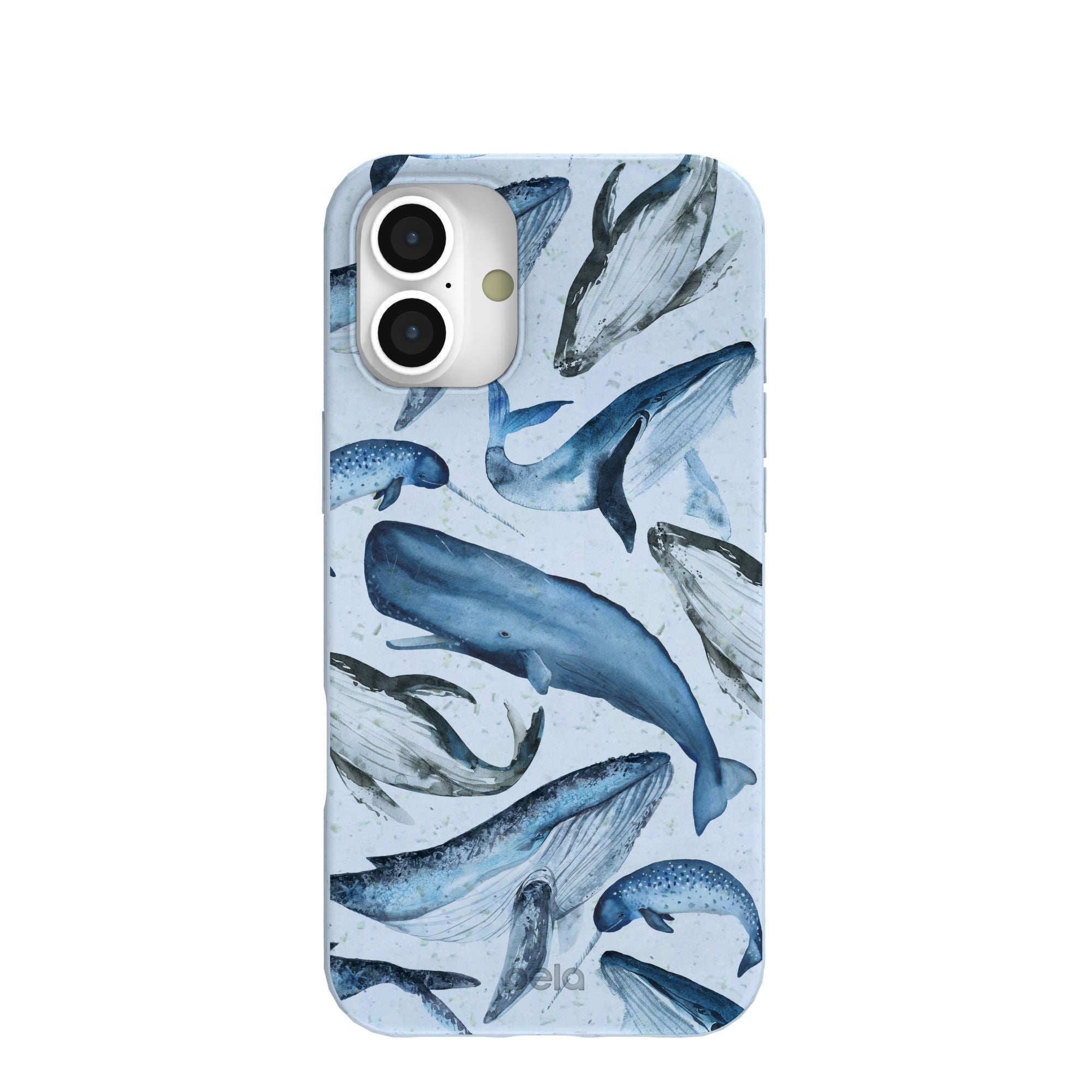Powder Blue Whales iPhone 16 Plus Case Refurbished - Pela Case refurbished available on Cerqular