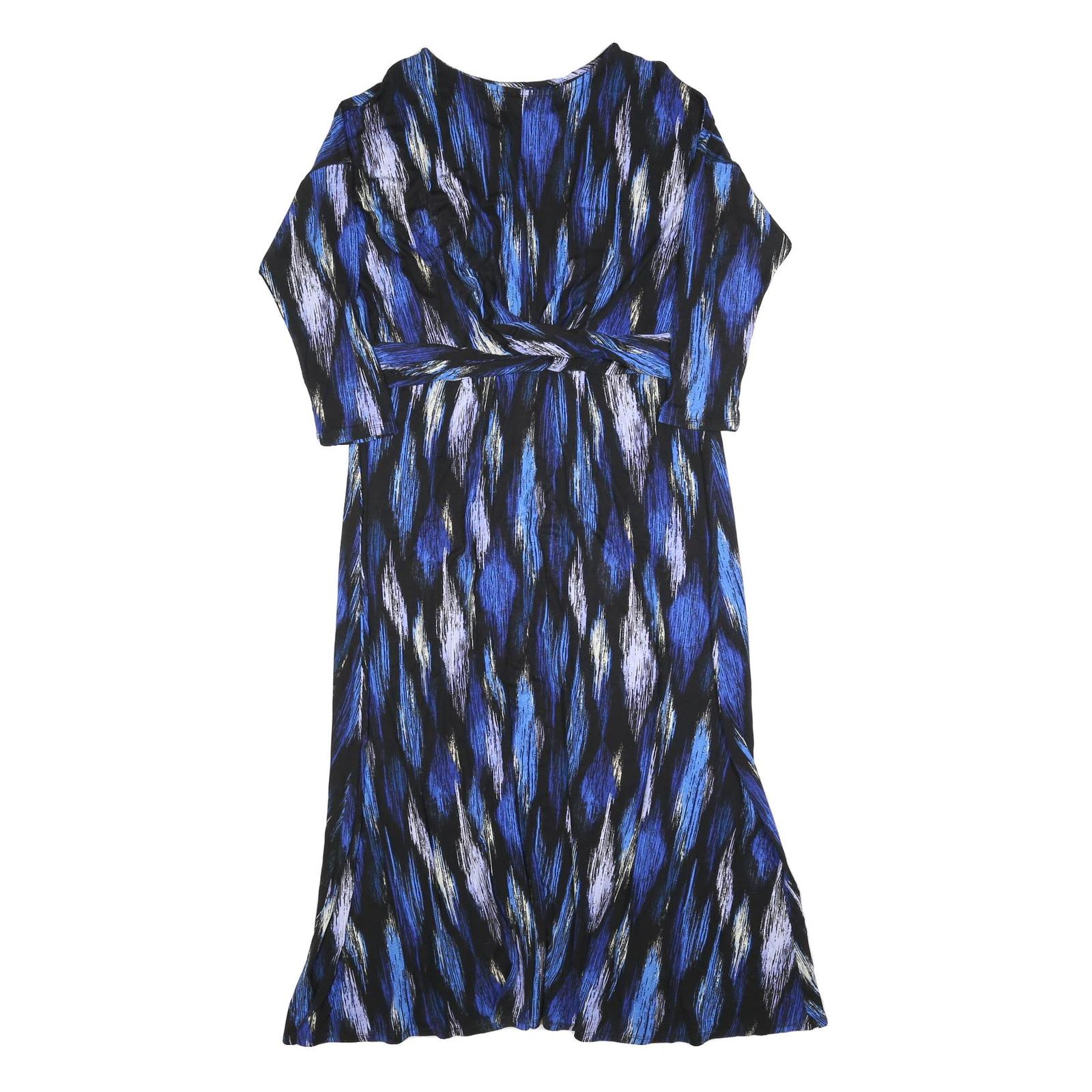 MONSOON Womens Blue Black Abstract Print Day Dress Polyester Blend Long Sleeve L Refurbished - N/A refurbished available on Cerqular
