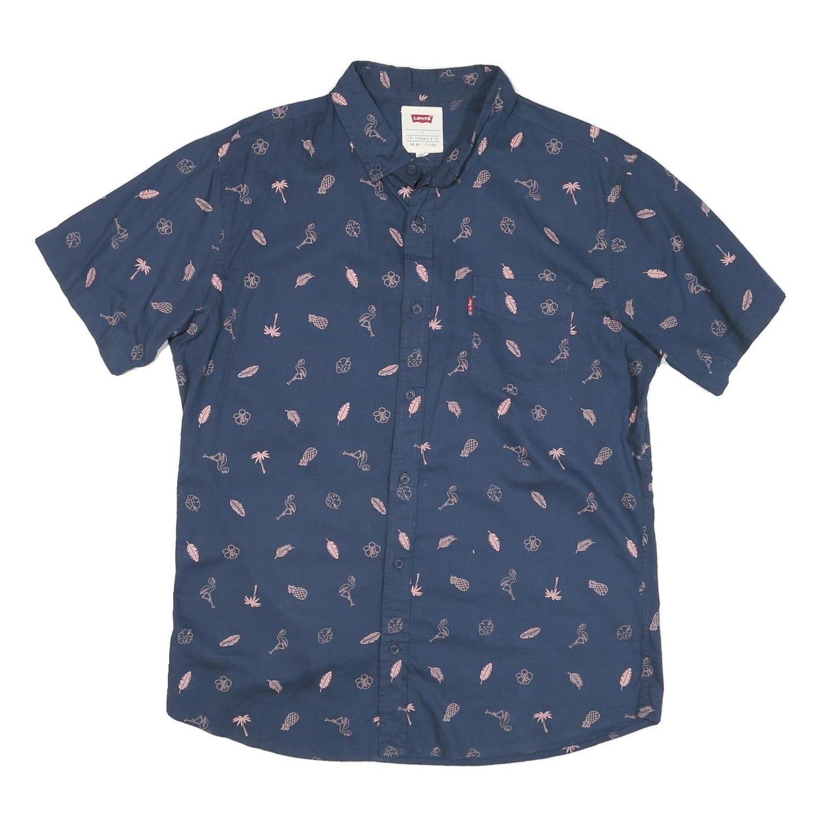 LEVI'S Mens Blue Shirt L Cotton Blend Printed Casual Short Sleeve Refurbished - N/A refurbished available on Cerqular