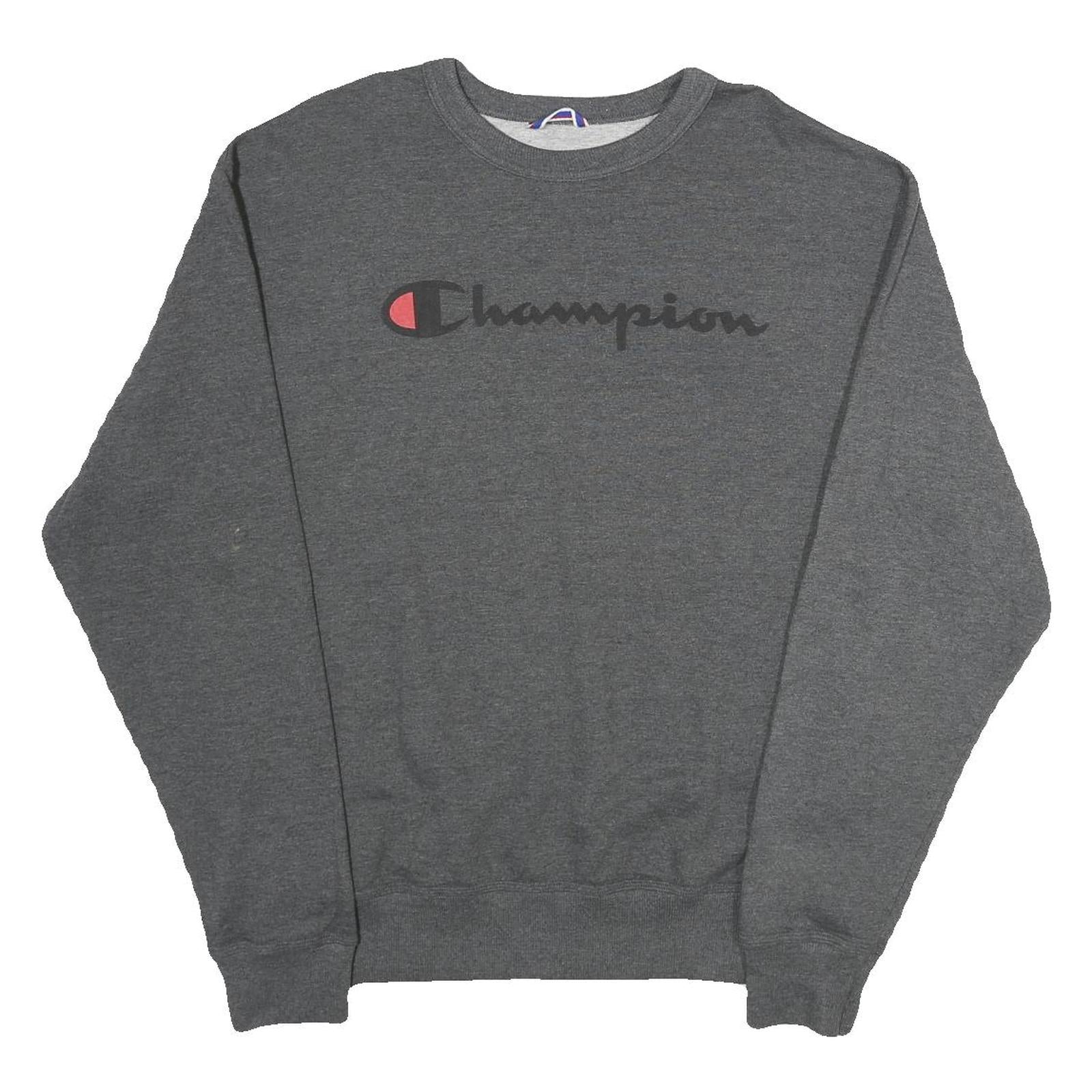 CHAMPION Mens Grey Cotton Blend Crew Neck M Logo Sweatshirt Pullover Refurbished - N/A refurbished available on Cerqular