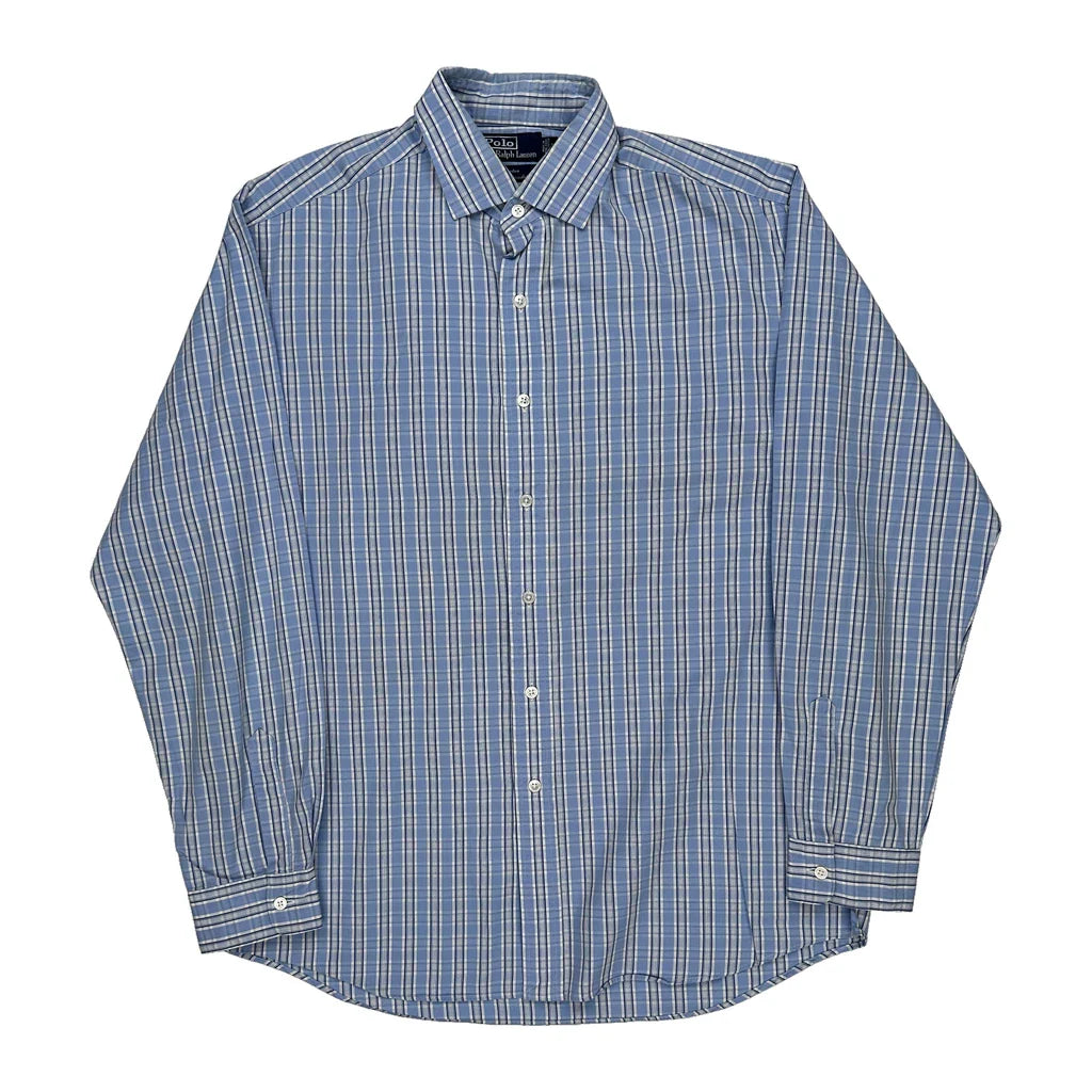 Westerton Italian Broadcloth Polo By Ralph Lauren Checked Shirt - Large Blue Cotton Refurbished - Thrifted (note: this is a term often used to describe second- refurbished available on Cerqular