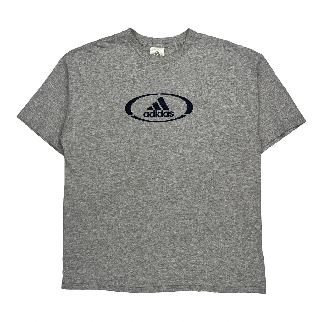 Adidas T-Shirt - Large Grey Cotton Refurbished - Thrifted (note: this is a term often used to describe second- refurbished available on Cerqular