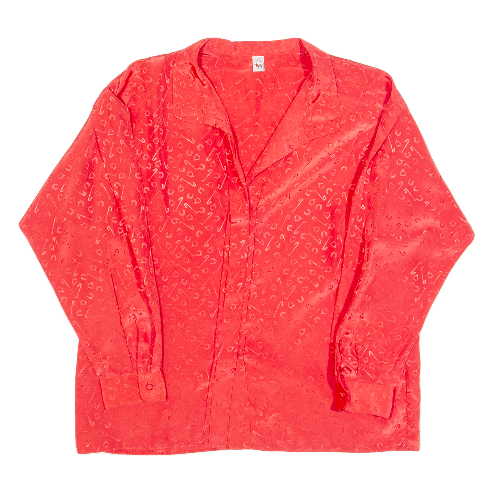 TRU Horse Shoe Print Womens Shirt Red Collared Long Sleeve L Refurbished - N/A refurbished available on Cerqular