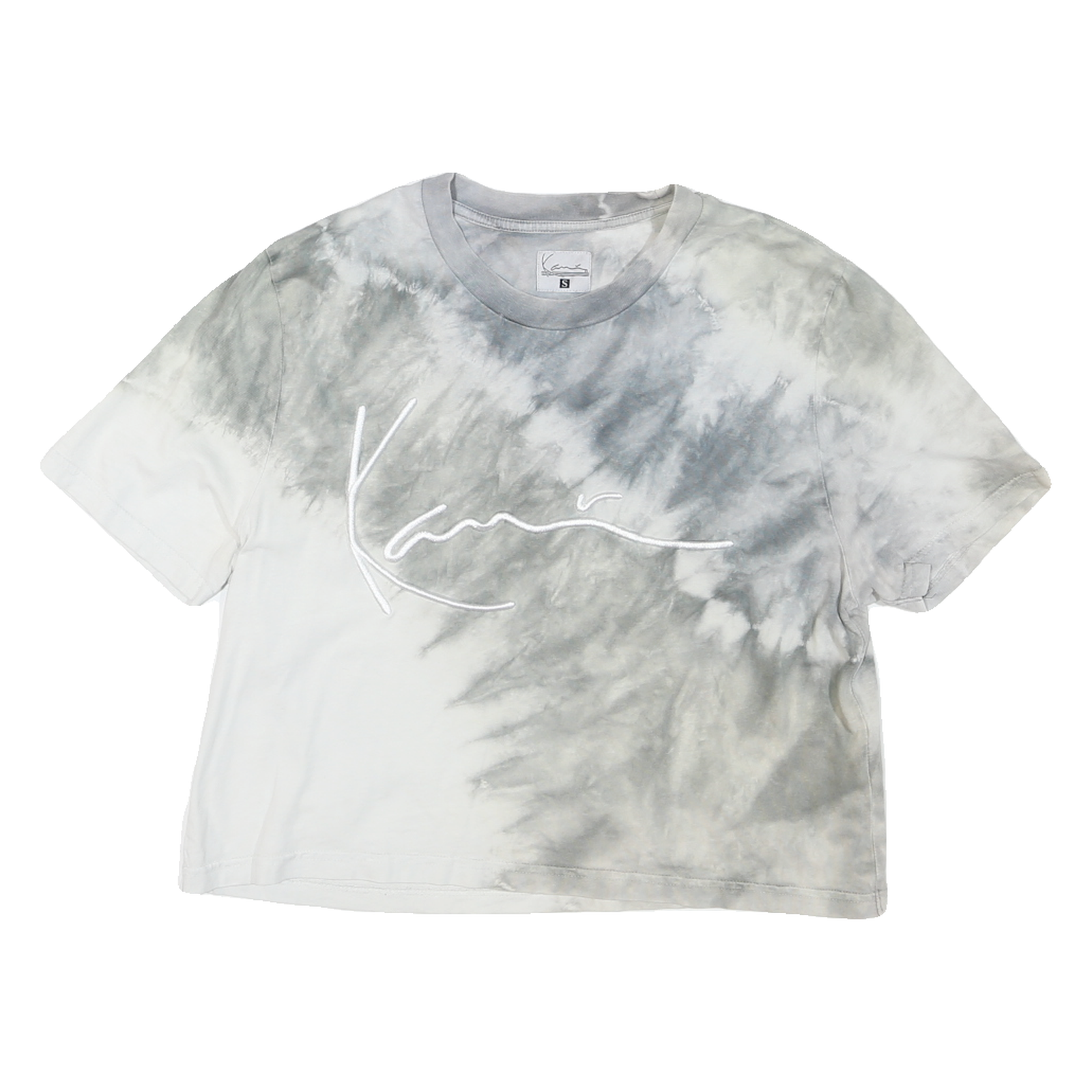 KARL KANI Womens Grey & White Tie Dye T-Shirt S Short Sleeve Crew Neck Cotton Refurbished - N/A refurbished available on Cerqular