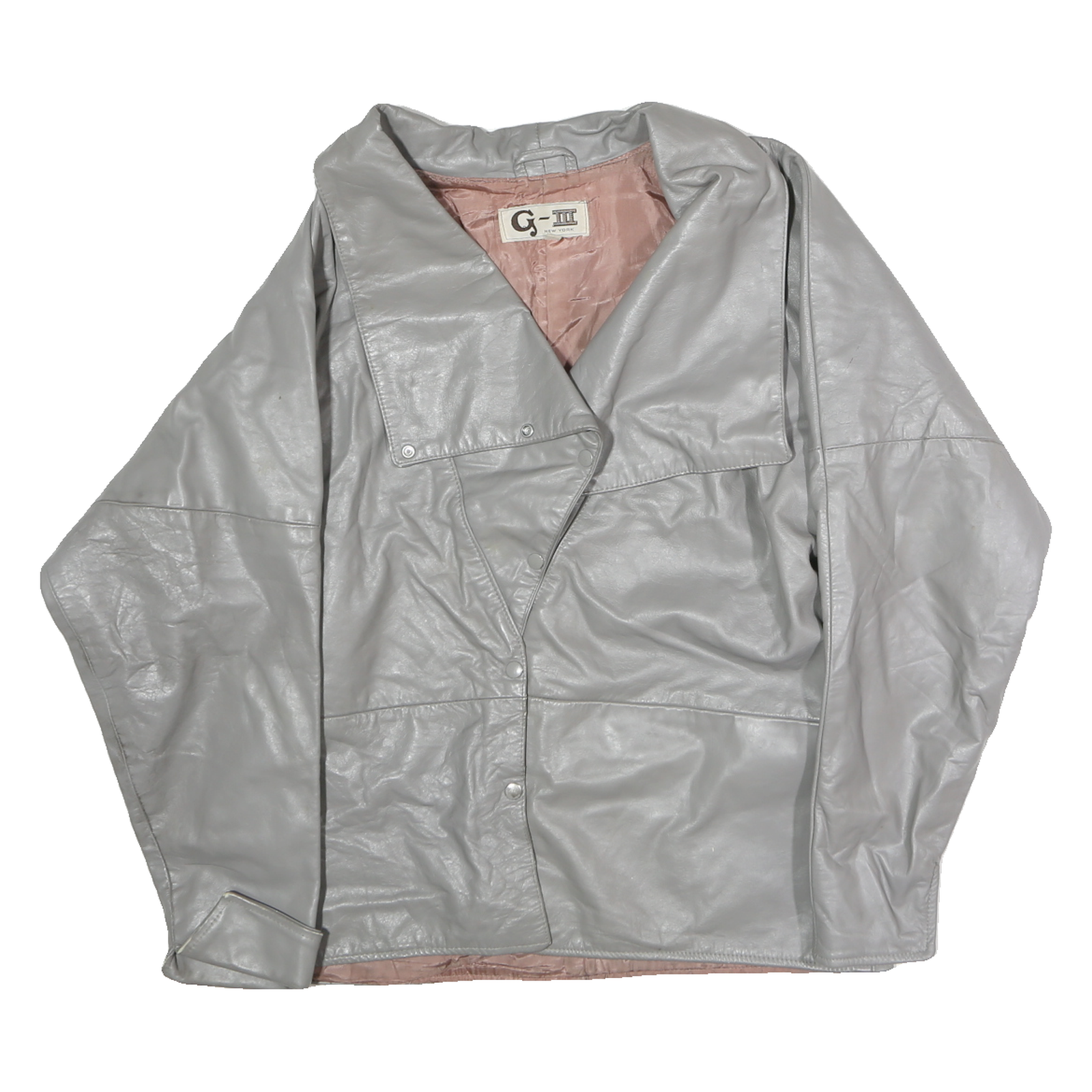 G-3 Womens Grey Leather Button Jacket M Plain Classic Stylish Refurbished - N/A refurbished available on Cerqular