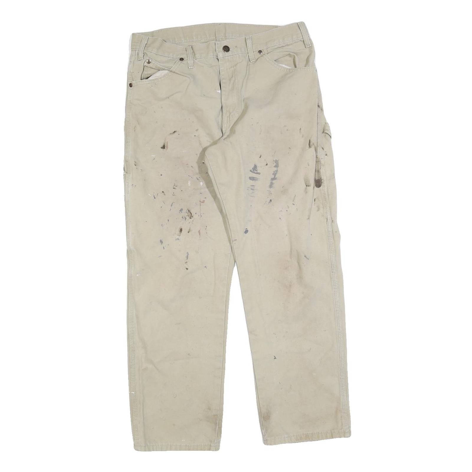DICKIES Mens Beige Regular Cotton Blend Jeans W32 L30 Workwear Utility Zip Refurbished - N/A refurbished available on Cerqular