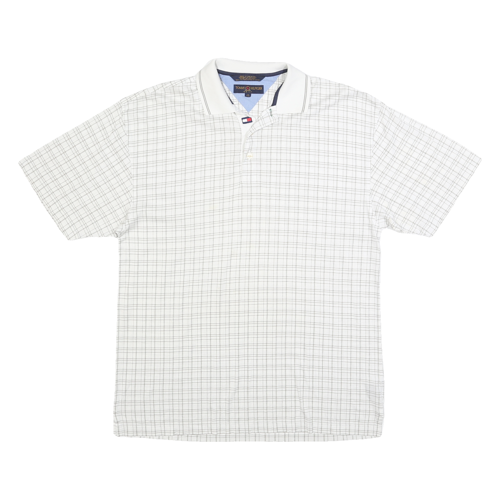 TOMMY HILFIGER Mens White & Beige Checked Short Sleeve Polo Shirt S Cotton Blend Refurbished - N/A refurbished available on Cerqular