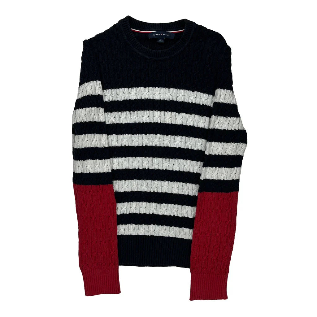 Buy Tommy Hilfiger Striped Jumper - Medium Multicoloured Cotton Refurbished - $25.45 Tommy Hilfiger Striped Jumper - Medium Multicoloured Cotton Refurbished - Thrifted (note: this is a term often used to describe second- refurbished available on Cerqular