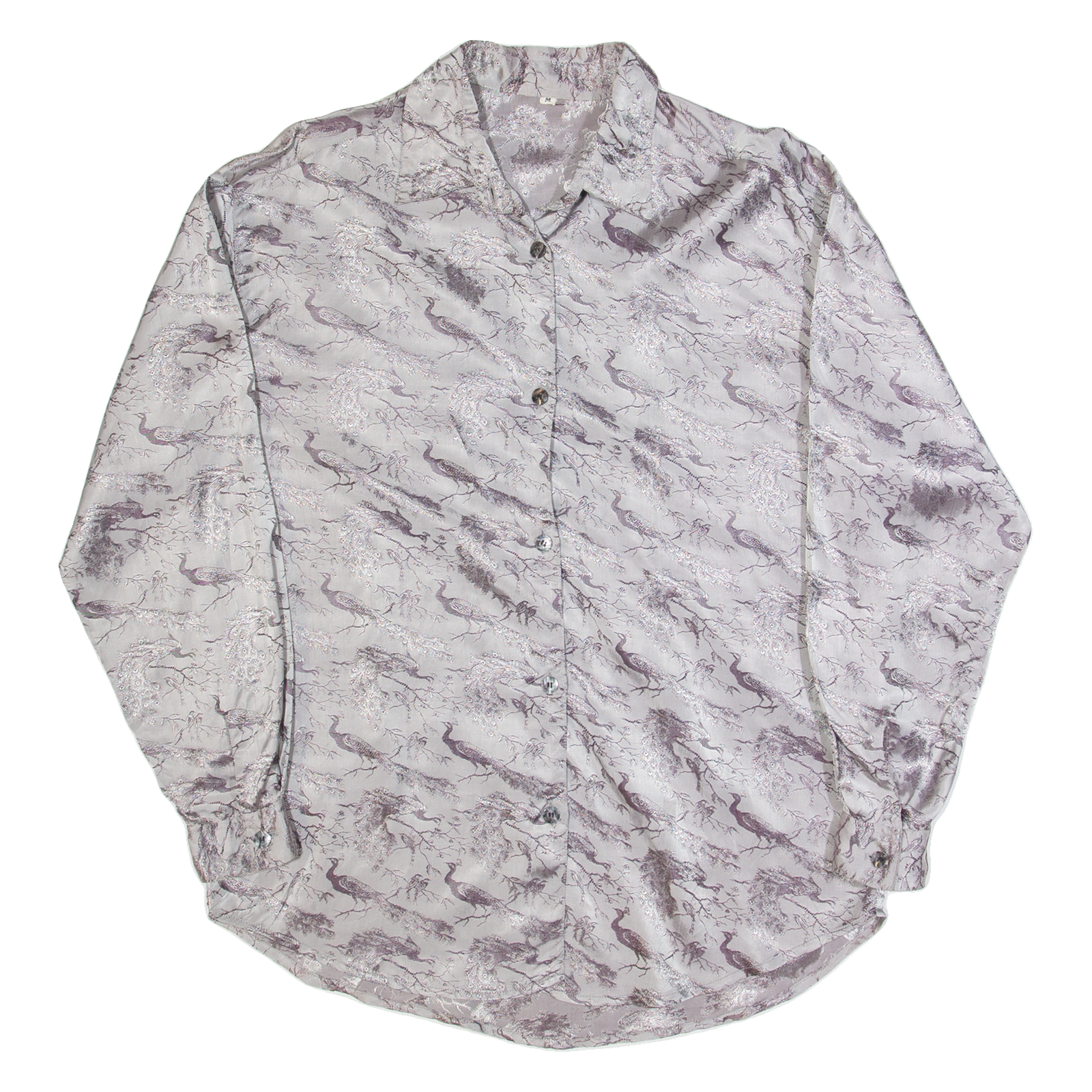 Peacock Womens Oversized Shirt Grey Collared Long Sleeve Crazy Pattern M Refurbished - N/A refurbished available on Cerqular