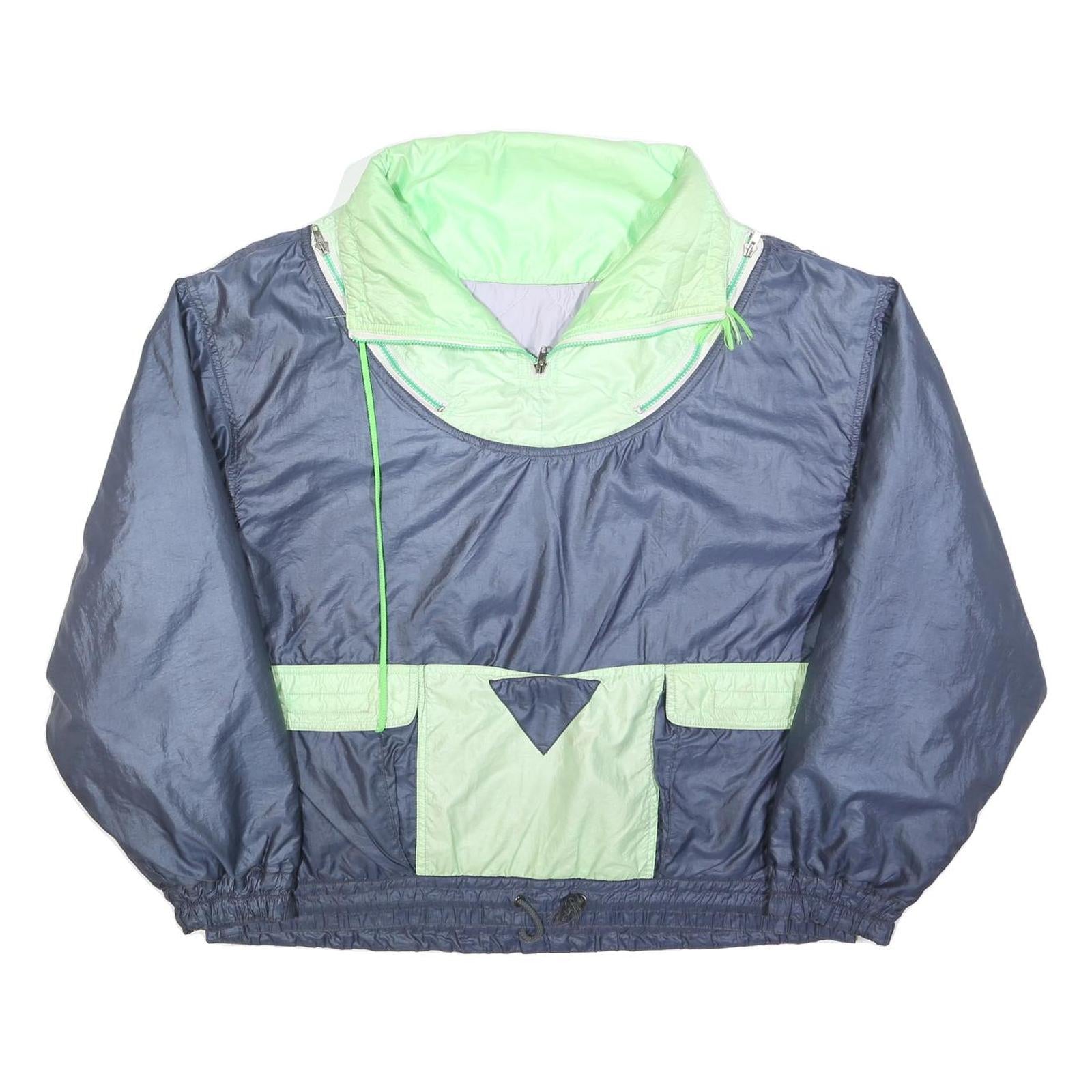 Mens Navy Blue & Light Green Outdoor Jacket L Polyester Zip Plain Pocket Refurbished - N/A refurbished available on Cerqular