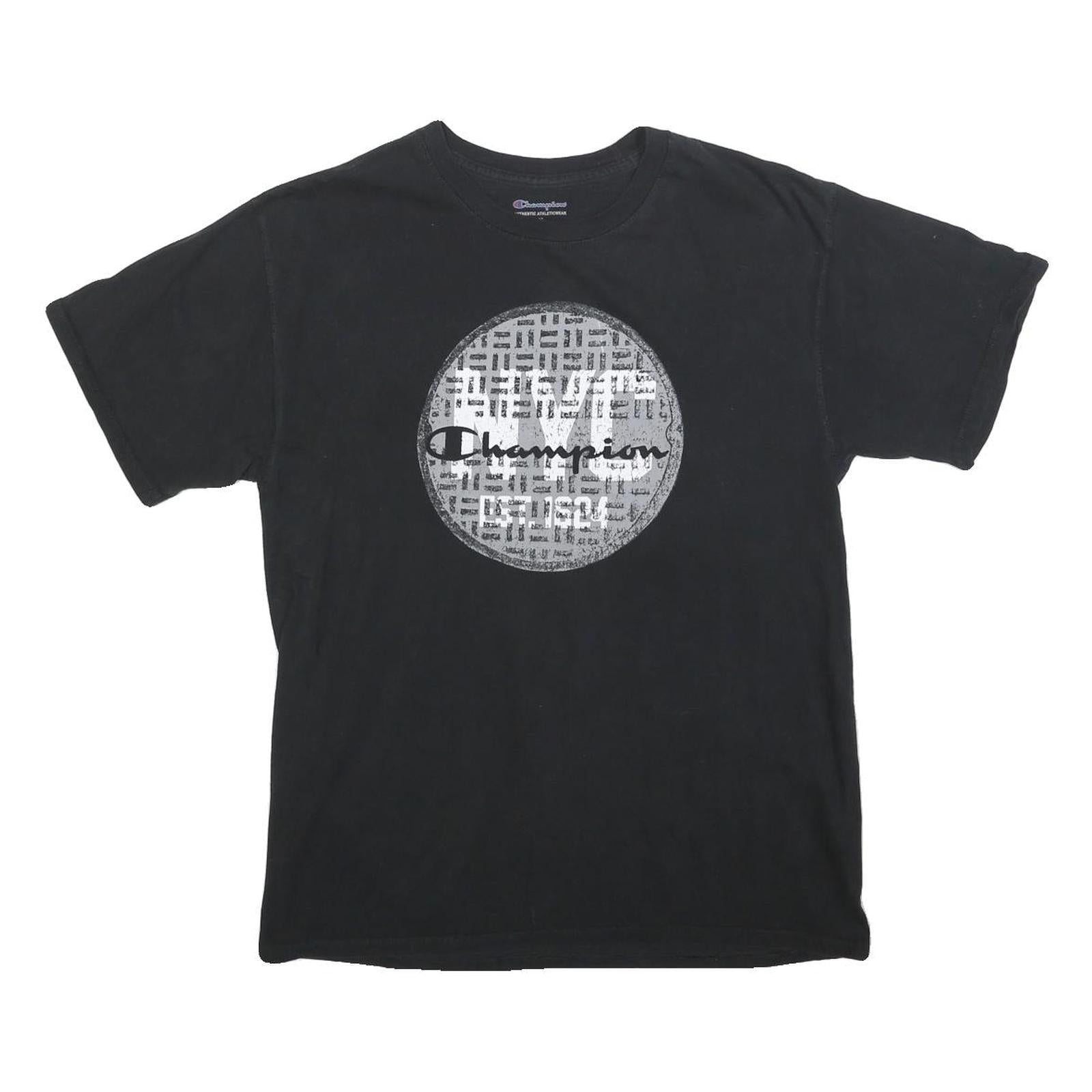 CHAMPION Mens Black Graphic T-Shirt M Short Sleeve Crew Neck Cotton Blend Refurbished - N/A refurbished available on Cerqular