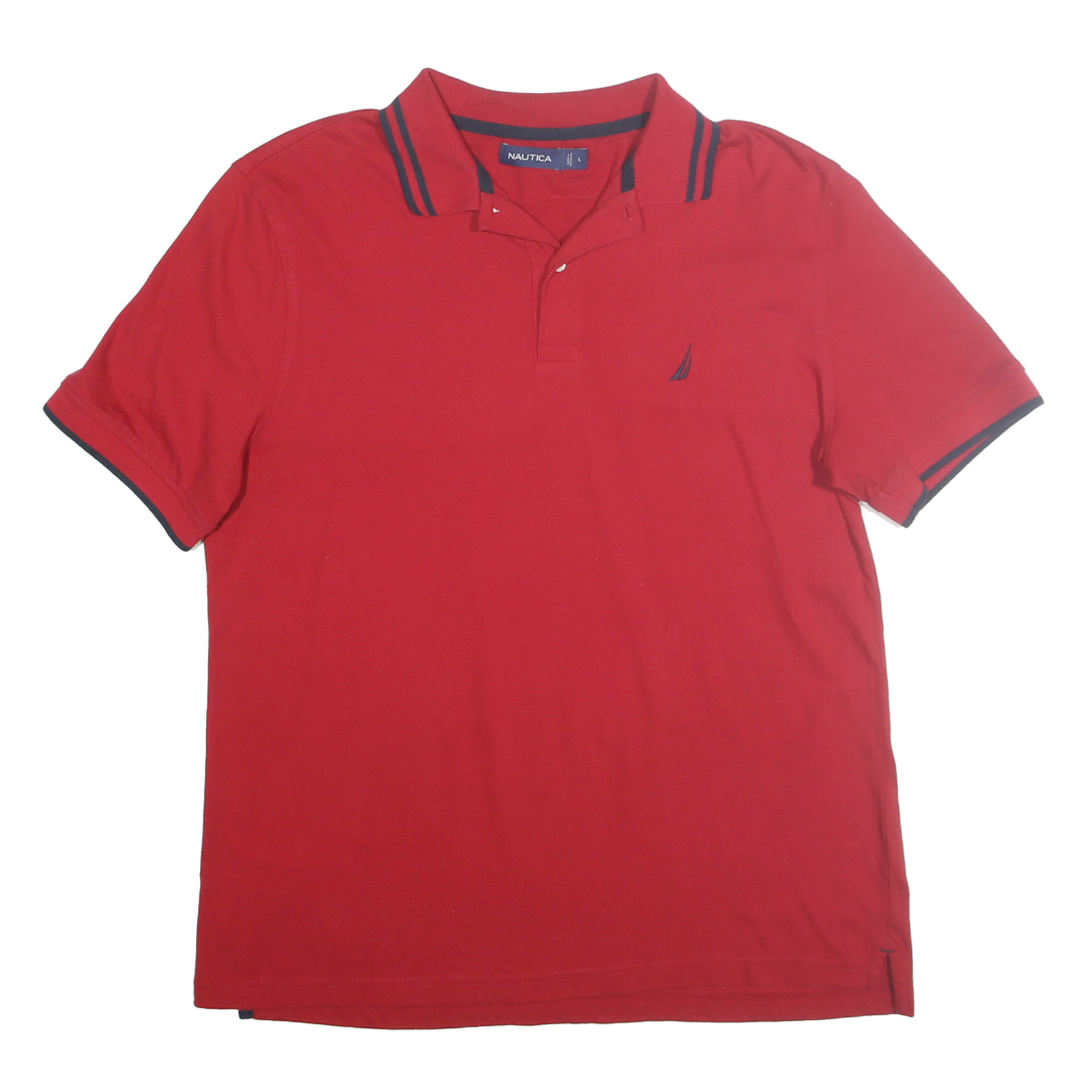 Buy NAUTICA Mens Red & Navy Short Sleeve Basic Polo Shirt L Cotton Blend Refurbished - $25.99 NAUTICA Mens Red & Navy Short Sleeve Basic Polo Shirt L Cotton Blend Refurbished - N/A refurbished available on Cerqular