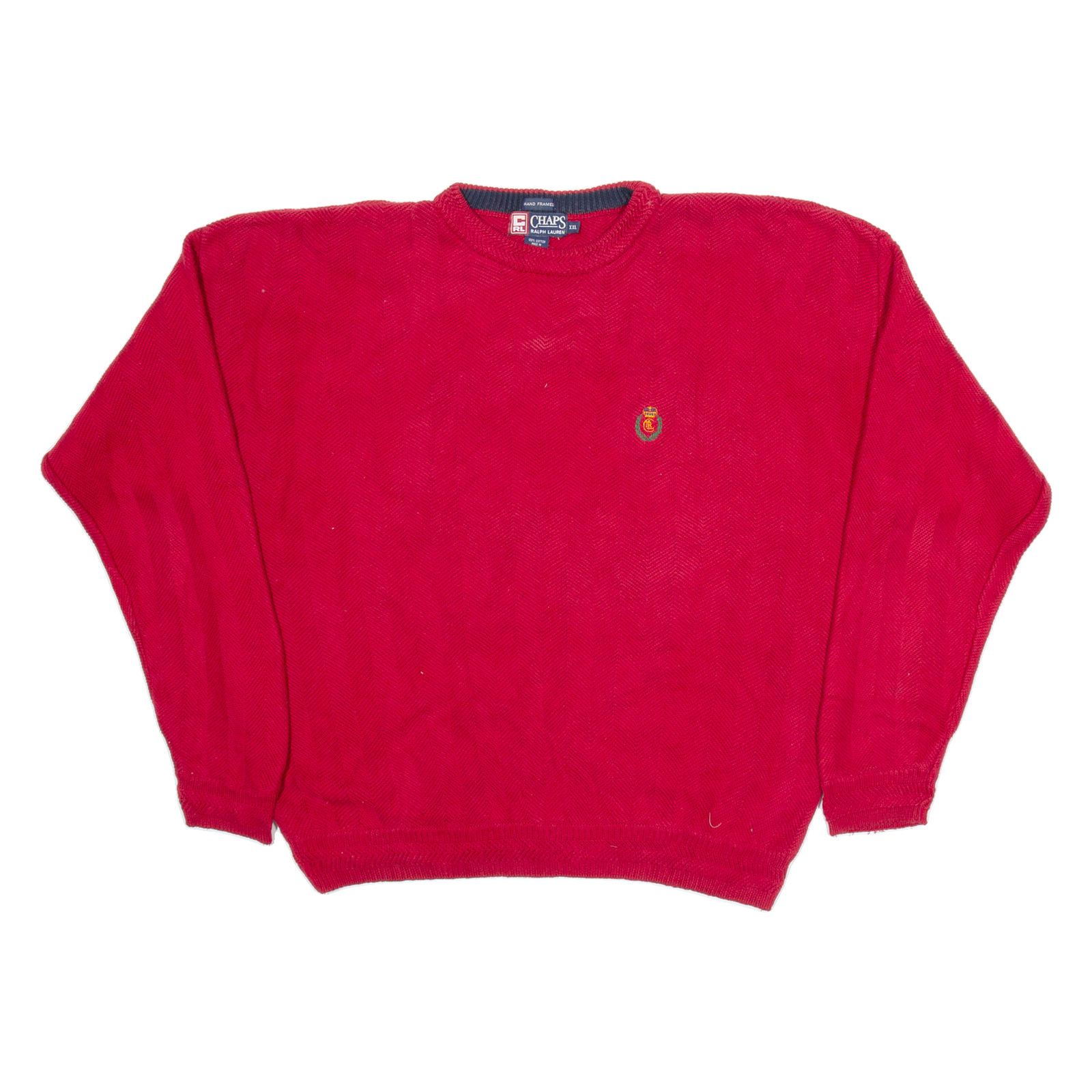 CHAPS RALPH LAUREN Mens Jumper Red Herringbone Tight Knit 2XL Refurbished - N/A refurbished available on Cerqular