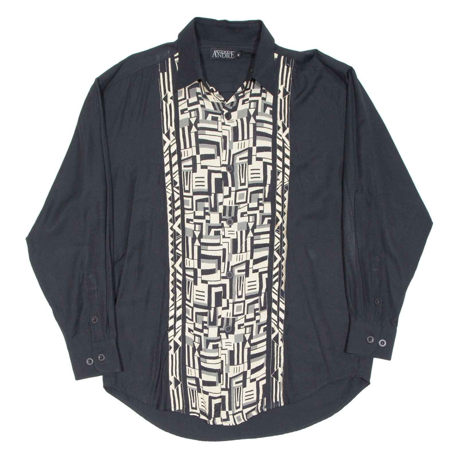 MICHEL ANDRE Mens Shirt Black Crazy Pattern Long Sleeve M Refurbished - N/A refurbished available on Cerqular