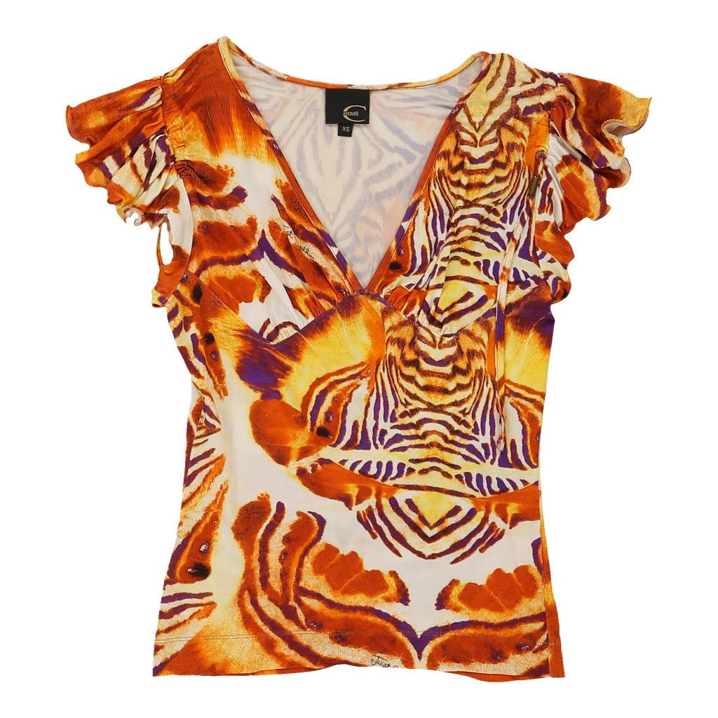 Buy Just Cavalli V-Neck Top - XS Orange Nylon | Size: x-small Refurbished - $80.04 Just Cavalli V-Neck Top - XS Orange Nylon | Size: x-small Refurbished - N/A (Preloved Designer is not a specific brand, it refurbished available on Cerqular