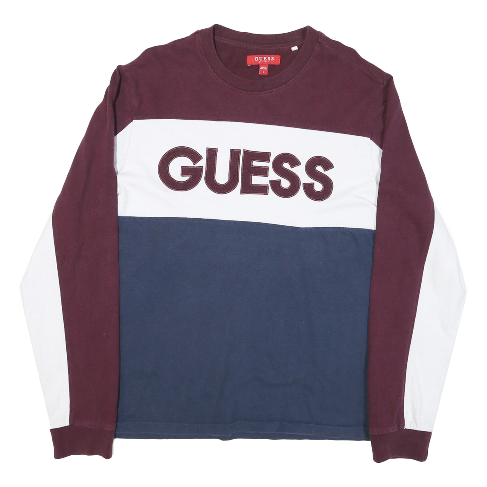 GUESS Mens Maroon & White & Blue Crew Neck L Cotton Blend Sweatshirt Refurbished - N/A refurbished available on Cerqular