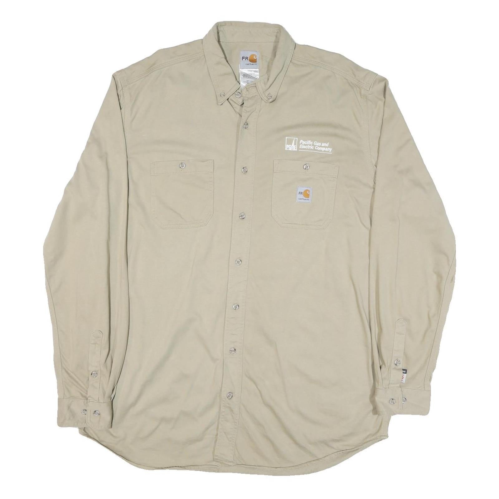 CARHARTT Mens Beige FR Work Shirt XL Durable Cotton Blend Button Down Refurbished - N/A refurbished available on Cerqular