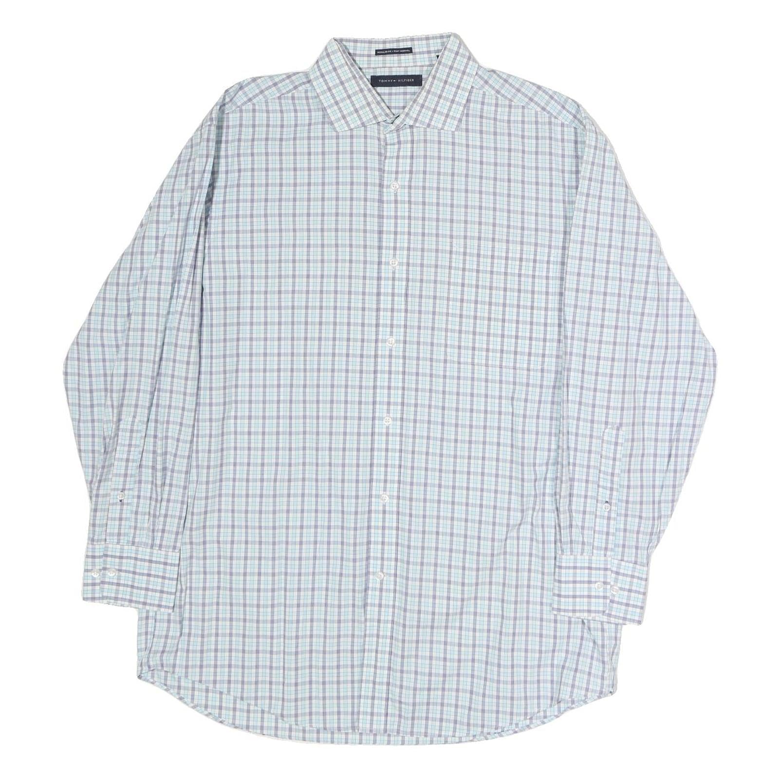 TOMMY HILFIGER Mens Blue & Green Checked Shirt XL Classic Cotton Long Sleeve Refurbished - N/A refurbished available on Cerqular