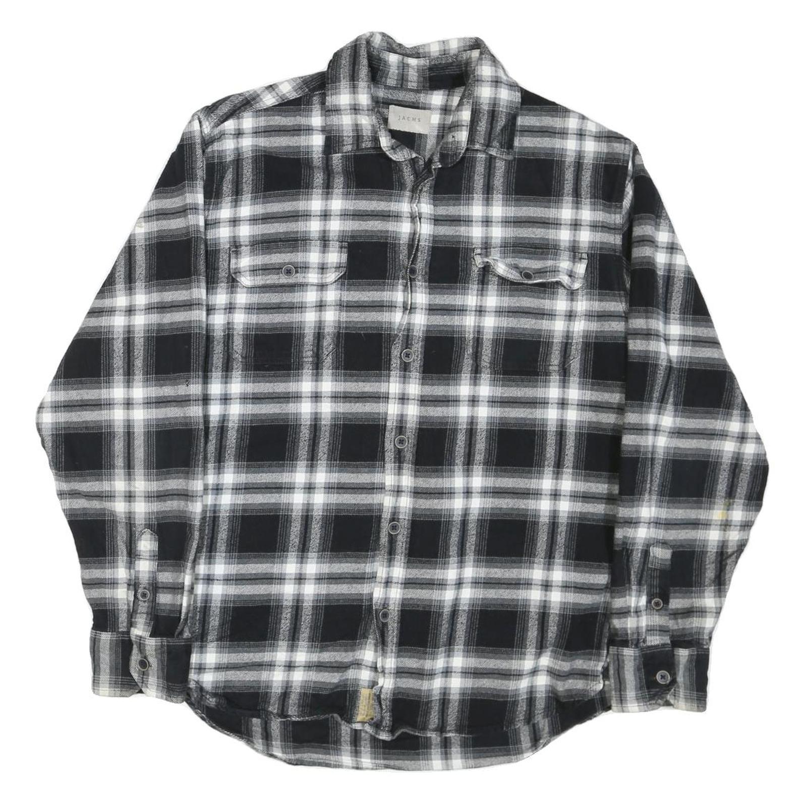 JACHS Mens Black & Grey Plaid Shirt L Cotton Blend Long Sleeve Casual Refurbished - N/A refurbished available on Cerqular