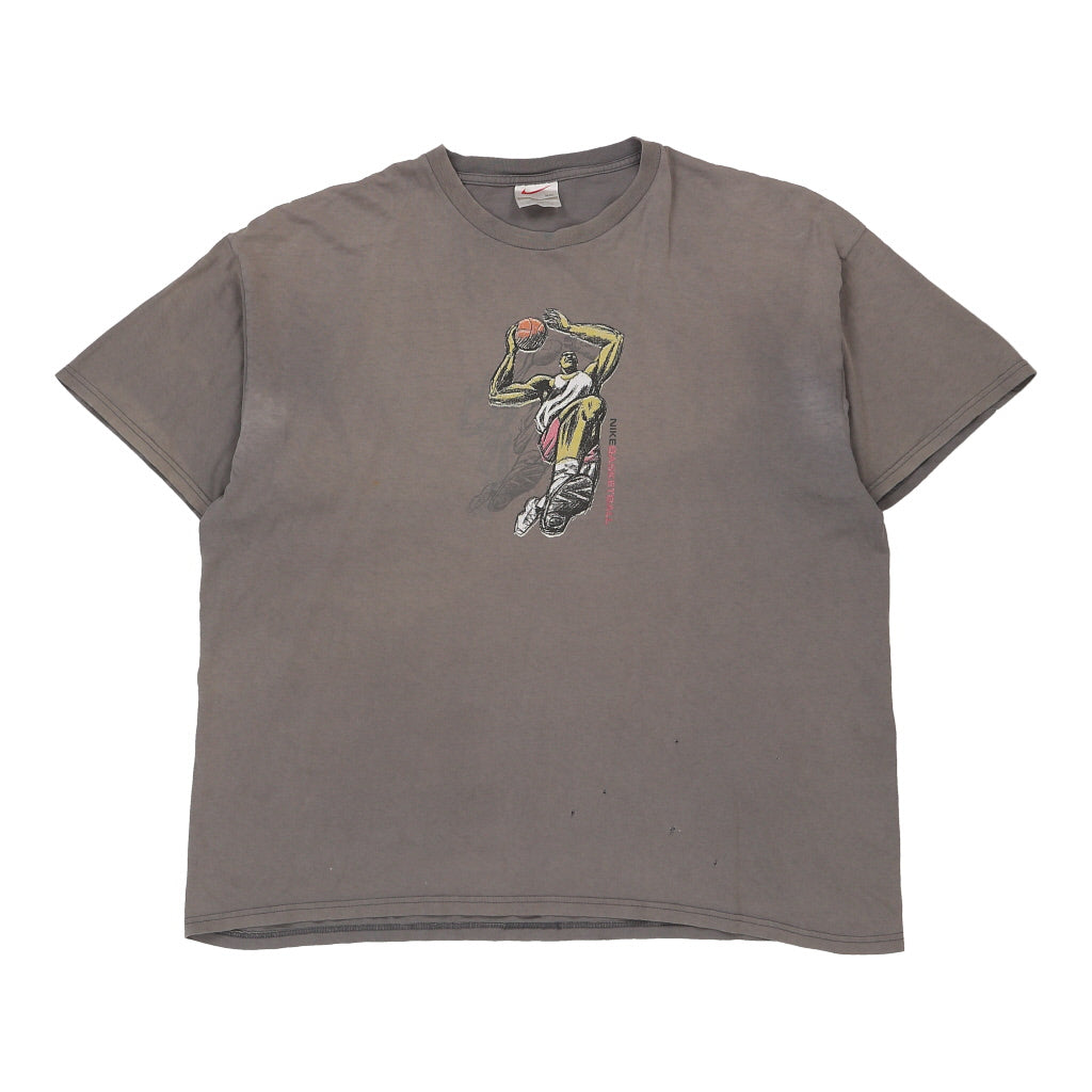 Nike Graphic T-Shirt - 2XL Grey Cotton Refurbished - Thrifted (note: this is a term often used to describe second- refurbished available on Cerqular