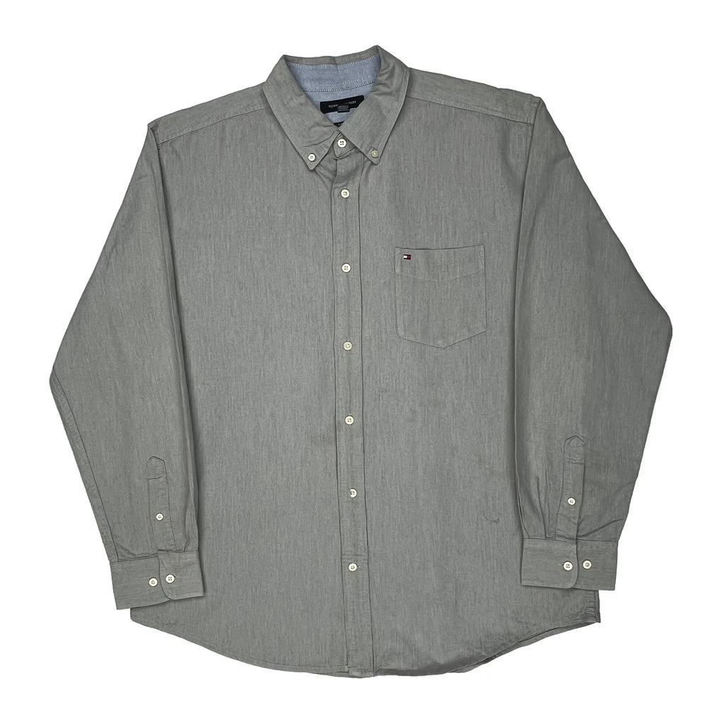 Tommy Hilfiger Shirt - XL Grey Cotton Refurbished - Thrifted (note: this is a term often used to describe second- refurbished available on Cerqular