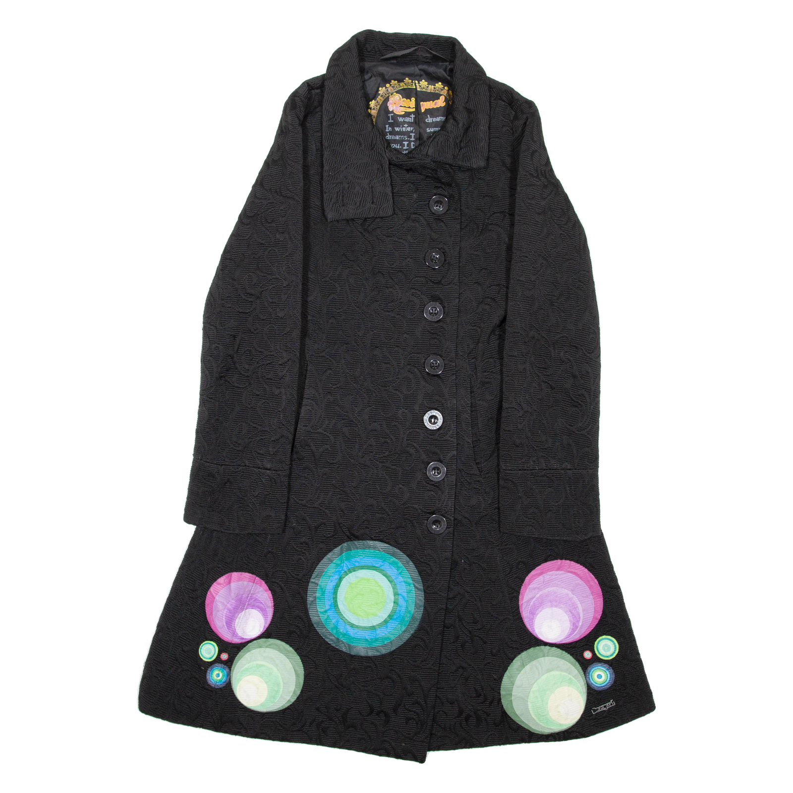 DESIGUAL Womens Overcoat Coat Black Spotted M Refurbished - N/A refurbished available on Cerqular