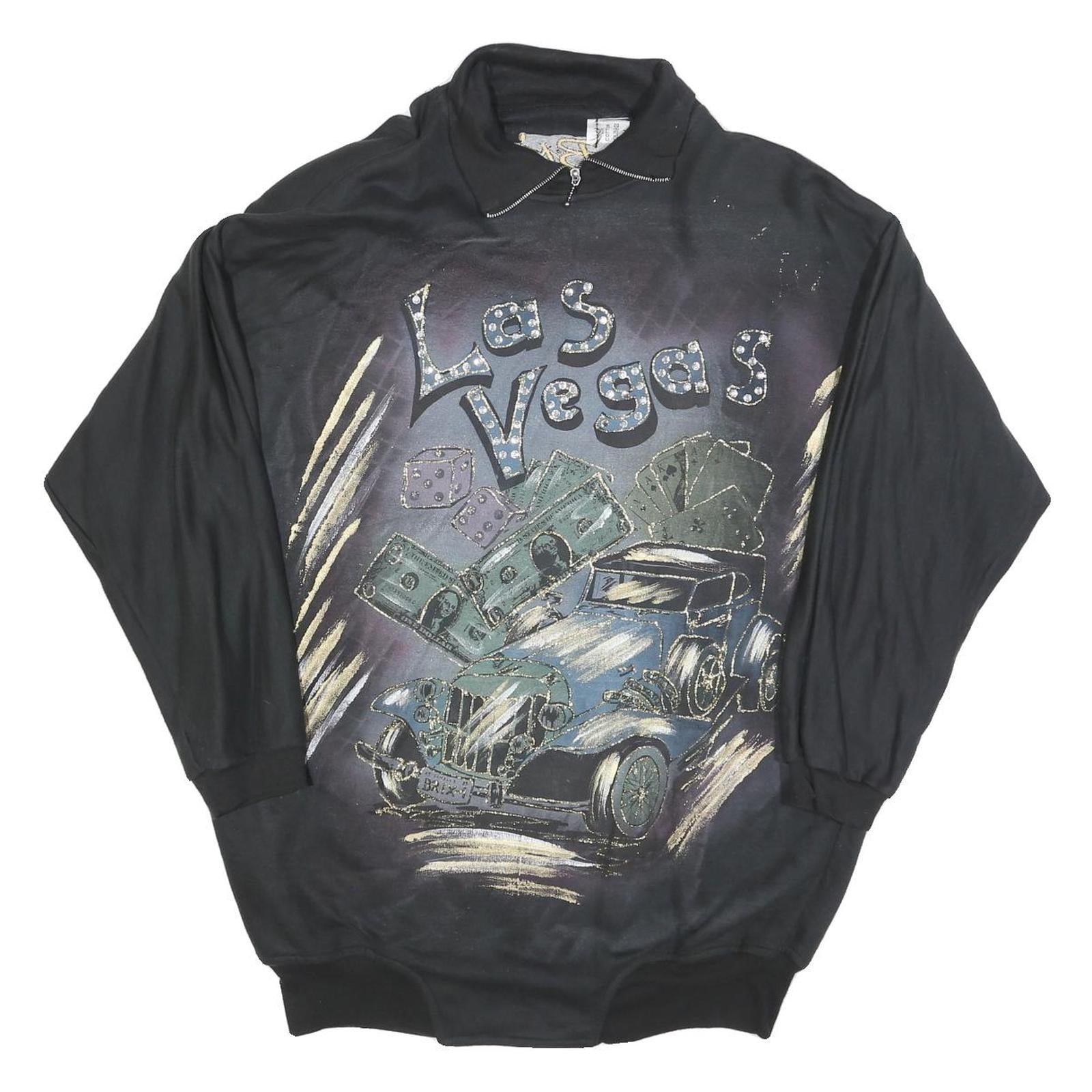 Womens Black Las Vegas Pullover Sweatshirt M Zipper Collar Vintage Style Refurbished - N/A refurbished available on Cerqular