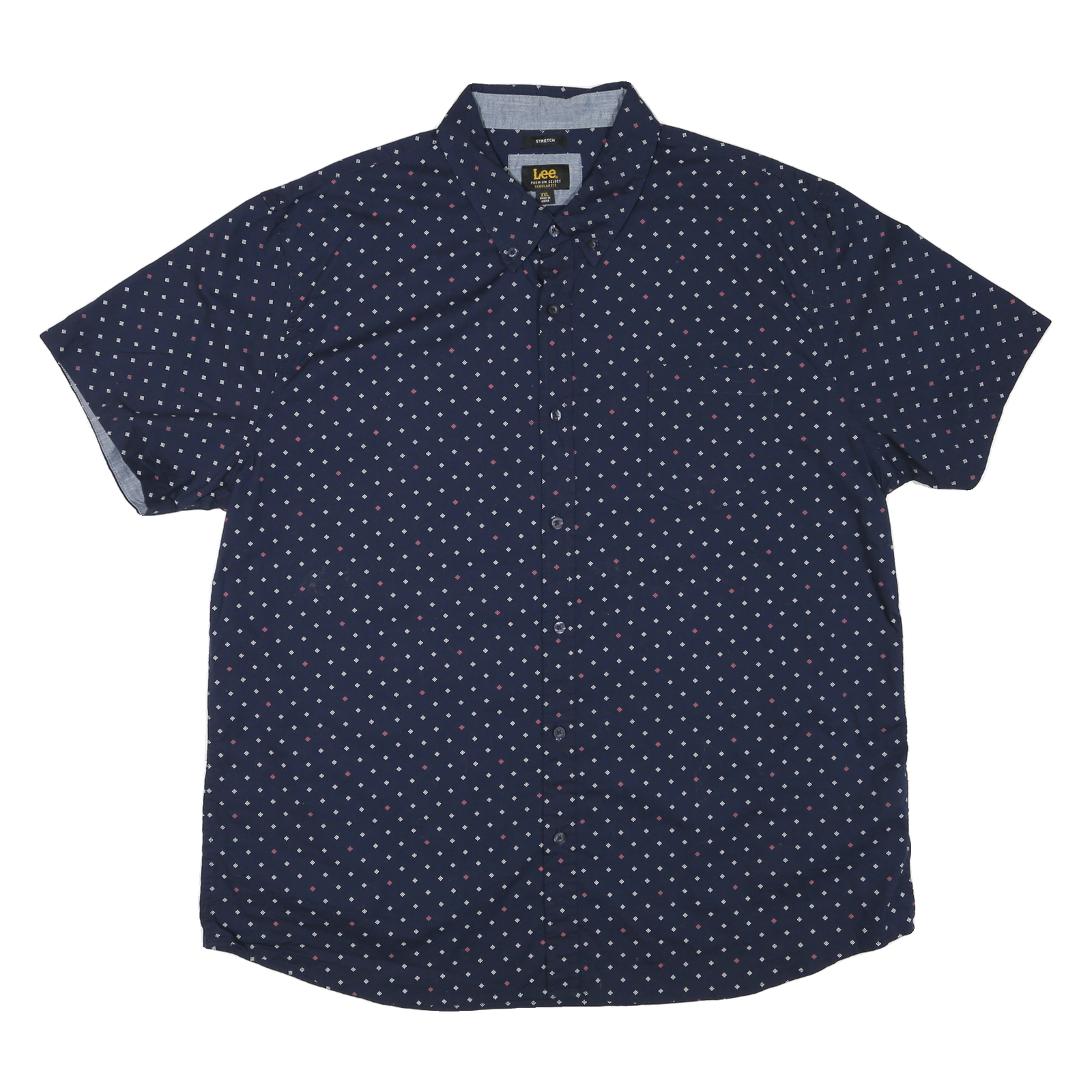 LEE Mens Navy Blue & Red Patterned Cotton Blend Shirt 2XL Short Sleeve Button Refurbished - N/A refurbished available on Cerqular