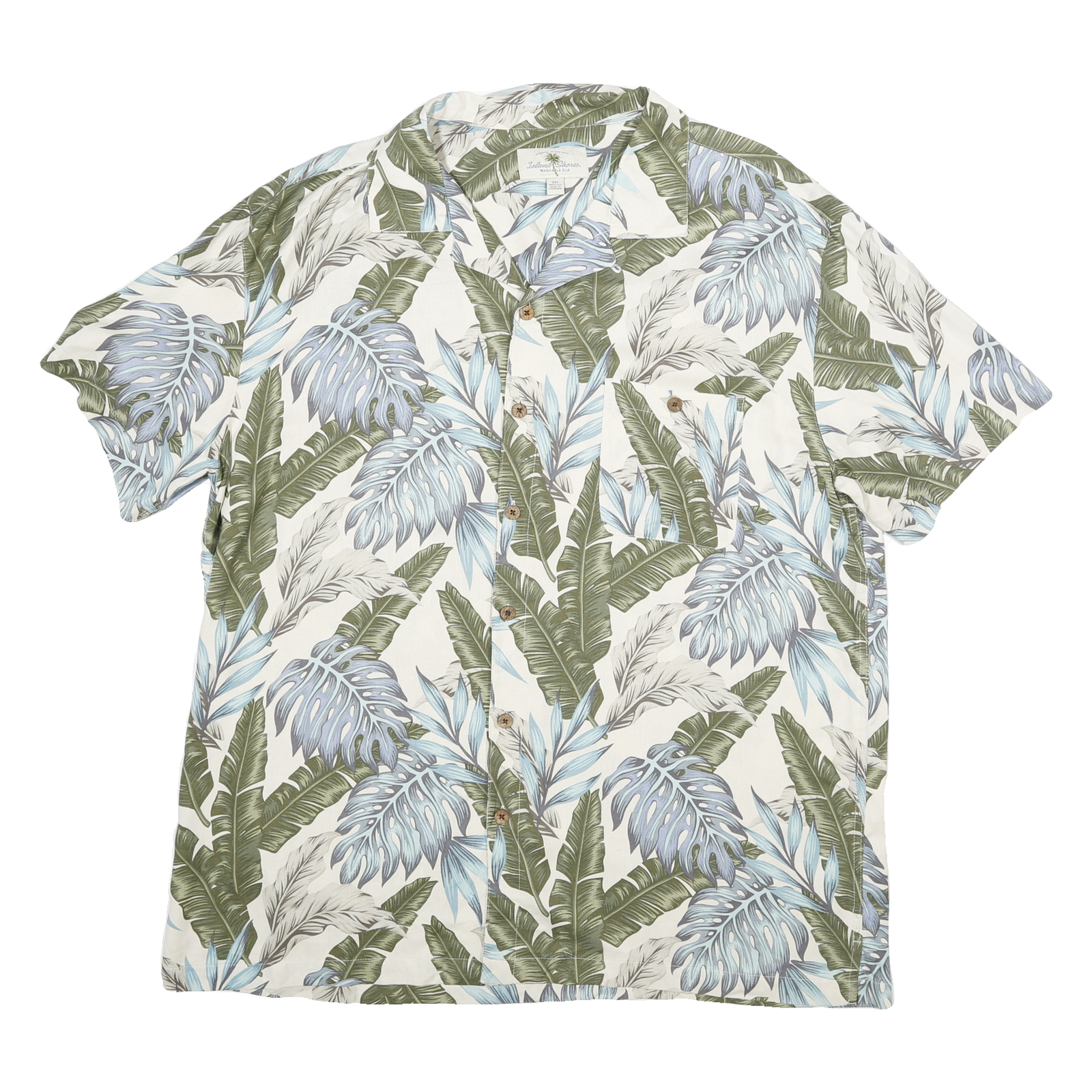 ISLAND SHORES Mens White Green Blue Silk Button Jacket 2XL Tropical Print Summer Refurbished - N/A refurbished available on Cerqular