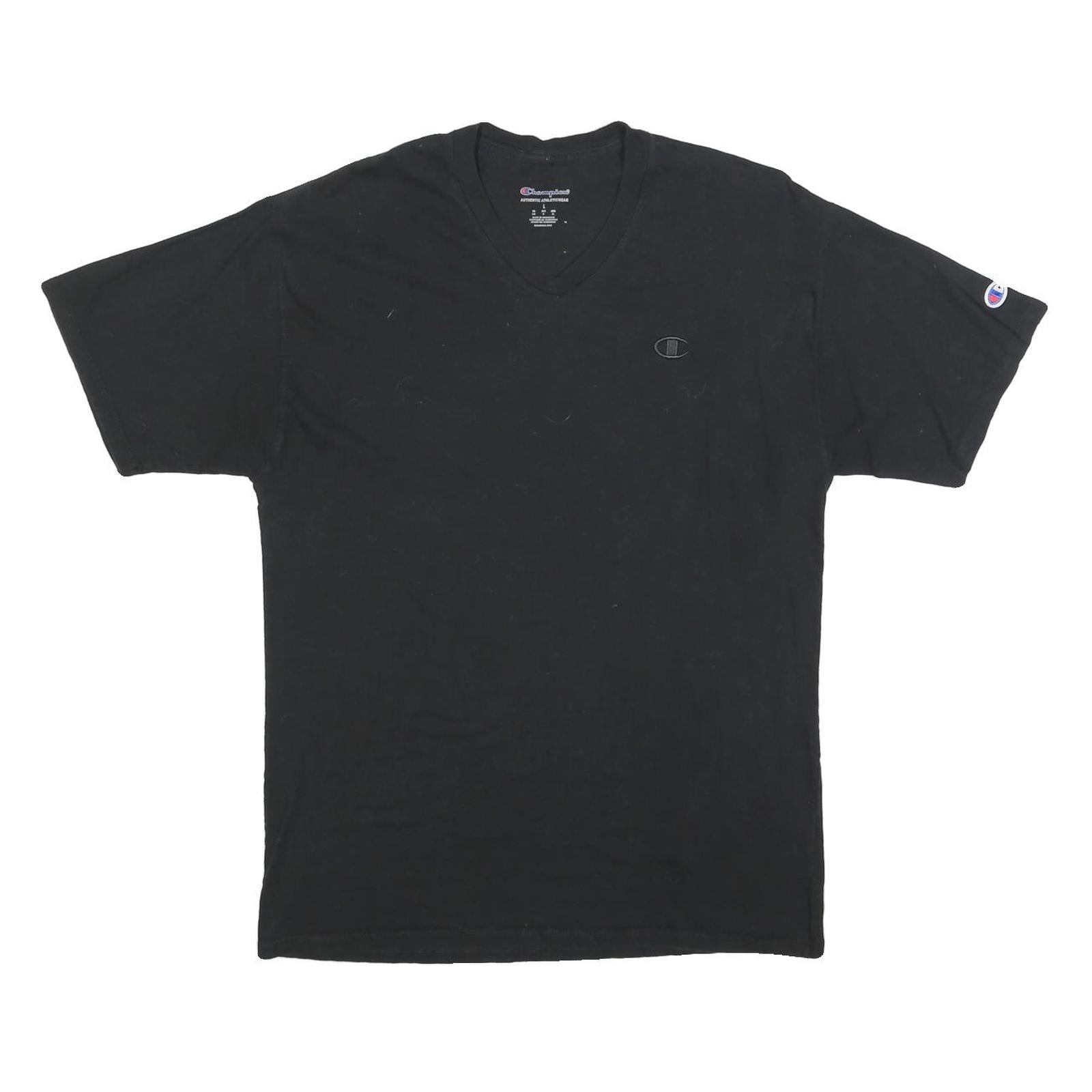 CHAMPION Mens Black V-Neck T-Shirt L Cotton Blend Casual Sportswear Logo Refurbished - N/A refurbished available on Cerqular