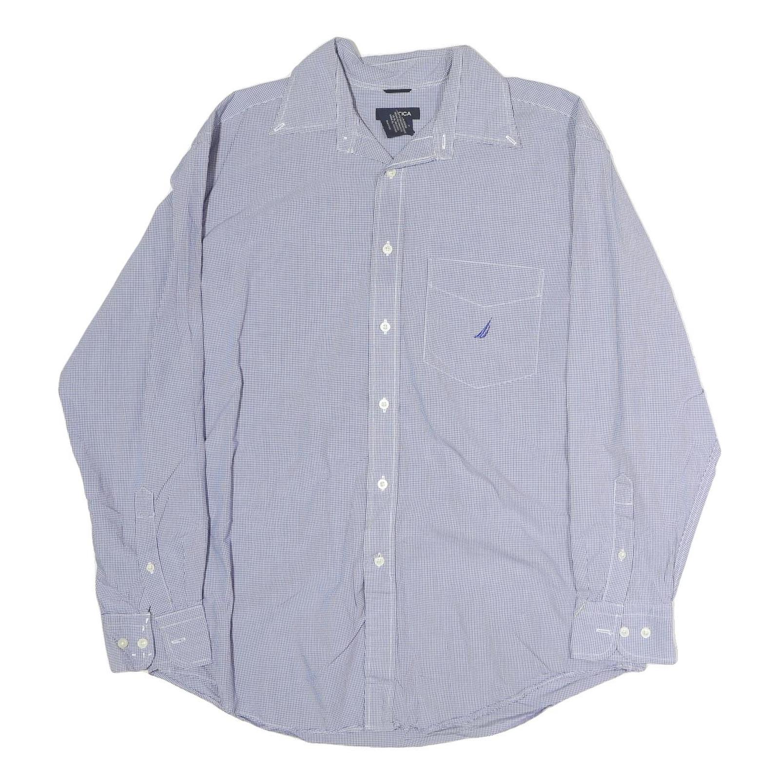 NAUTICA Mens Blue Check Shirt L Classic Cotton Long Sleeve Button Up Refurbished - N/A refurbished available on Cerqular
