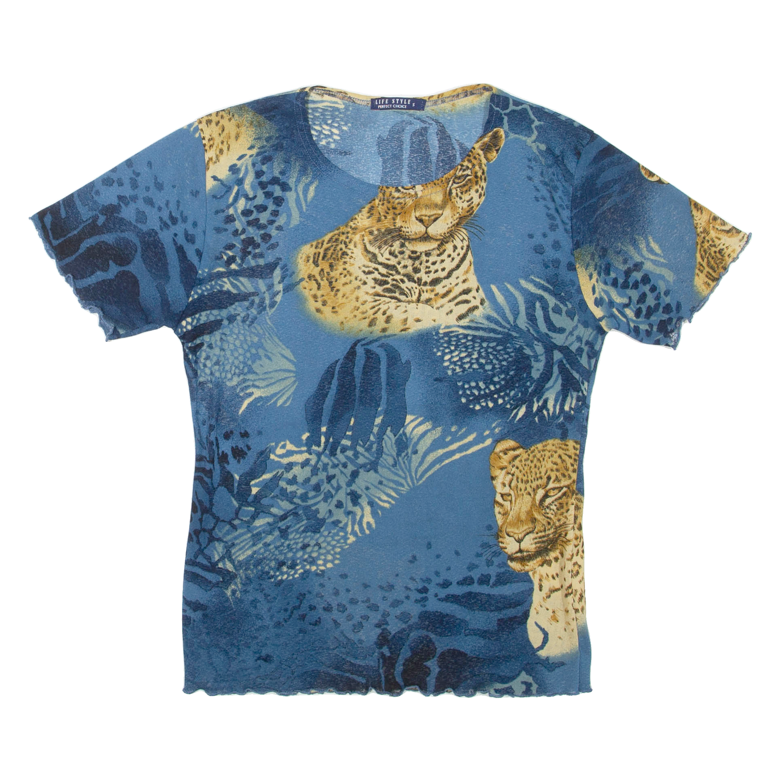 LIFESTYLE Cheetah Womens Printed Top Blue Animal Print S Refurbished - N/A refurbished available on Cerqular