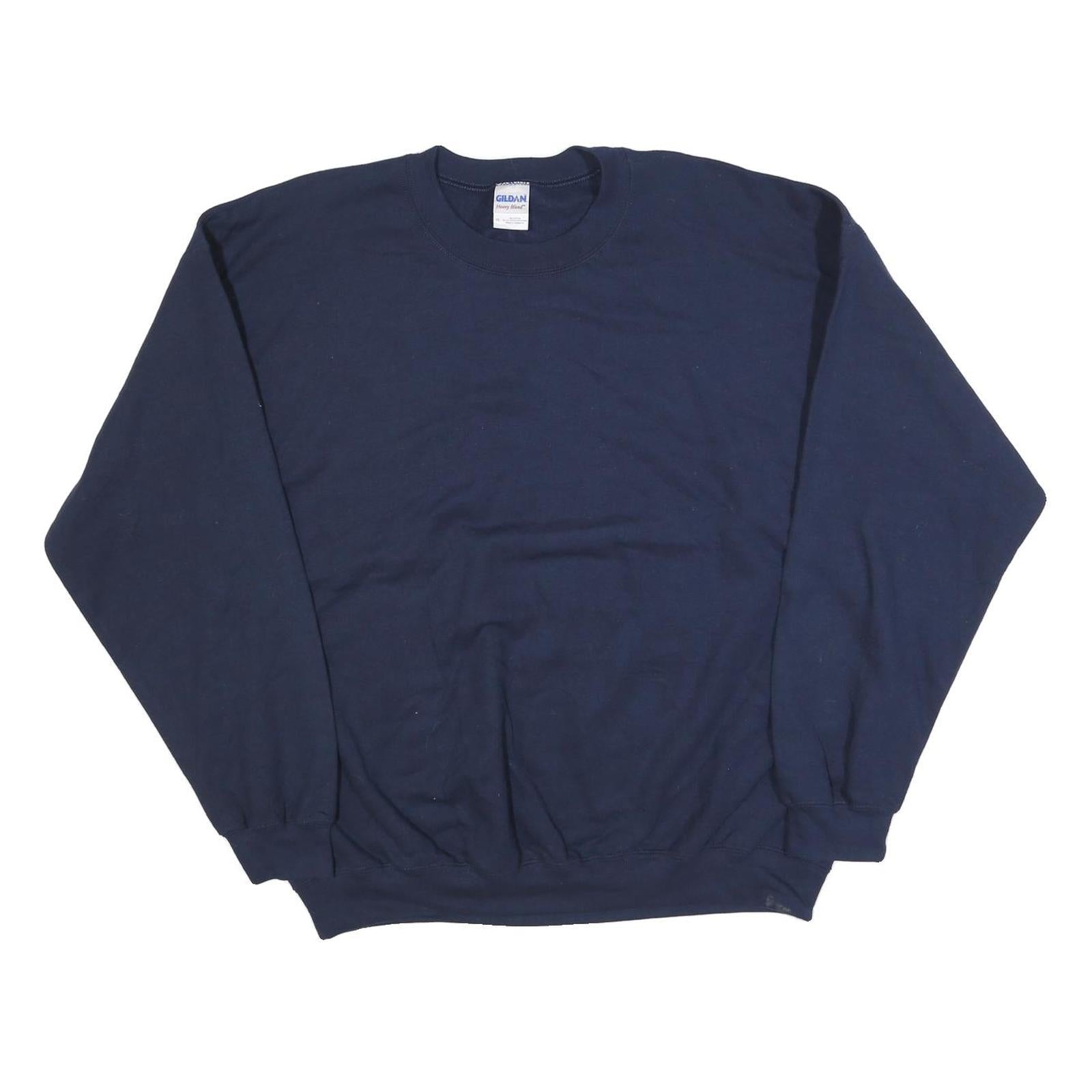 GILDAN Mens Navy Blue Crew Neck XL Plain Cotton Blend Sweatshirt Pullover Refurbished - N/A refurbished available on Cerqular