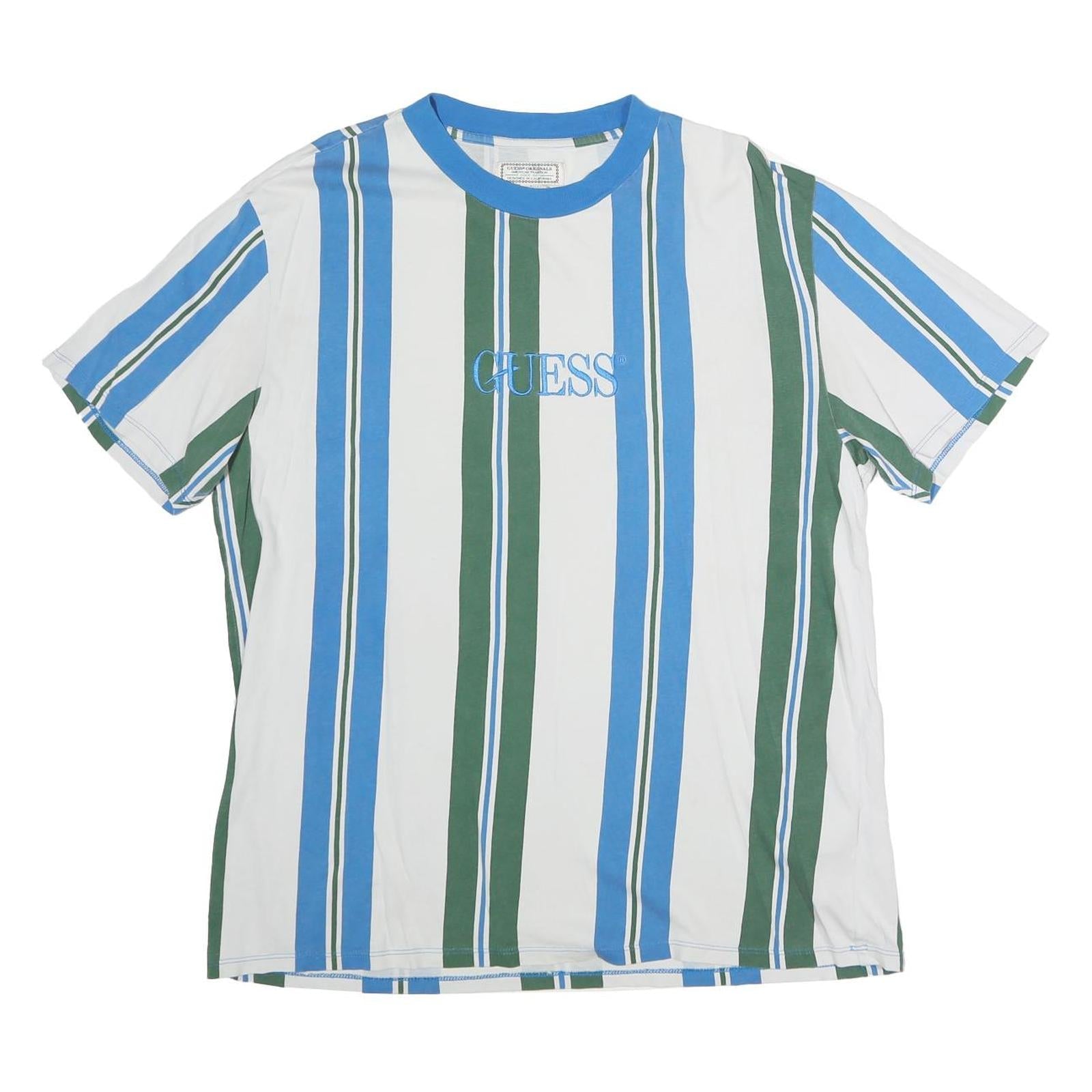 GUESS ORIGINALS Mens Blue & Green Stripe Graphic T-Shirt M Short Sleeve Crew Refurbished - N/A refurbished available on Cerqular