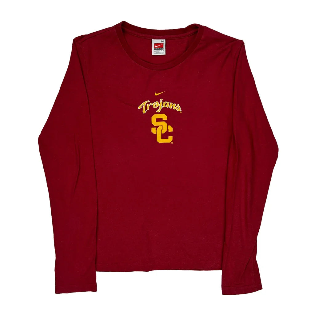 Age 11-12 Trojans Nike College Long Sleeve T-Shirt - Medium Red Cotton Refurbished - Thrifted (note: this is a term often used to describe second- refurbished available on Cerqular