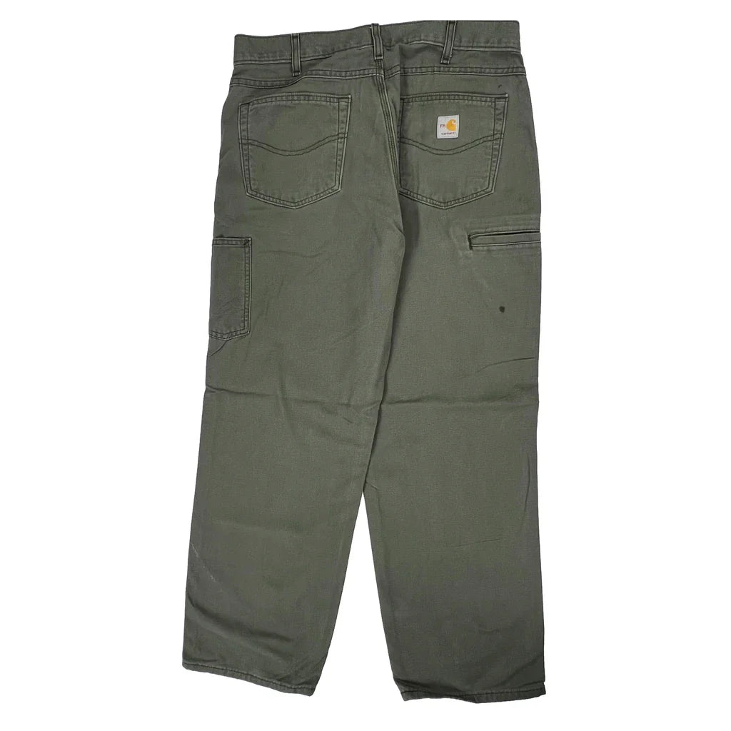Carhartt Carpenter Trousers - 34W 30L Green Cotton Refurbished - Thrifted (note: this is a term often used to describe second- refurbished available on Cerqular