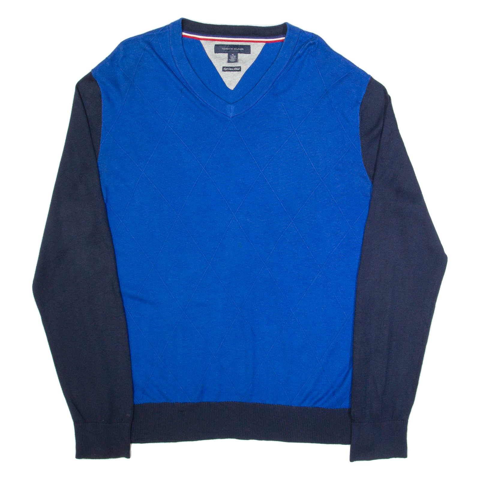 HILFIGER DENIM Mens Patterned Jumper Blue Argyle V-Neck Tight Knit XL Refurbished - N/A refurbished available on Cerqular
