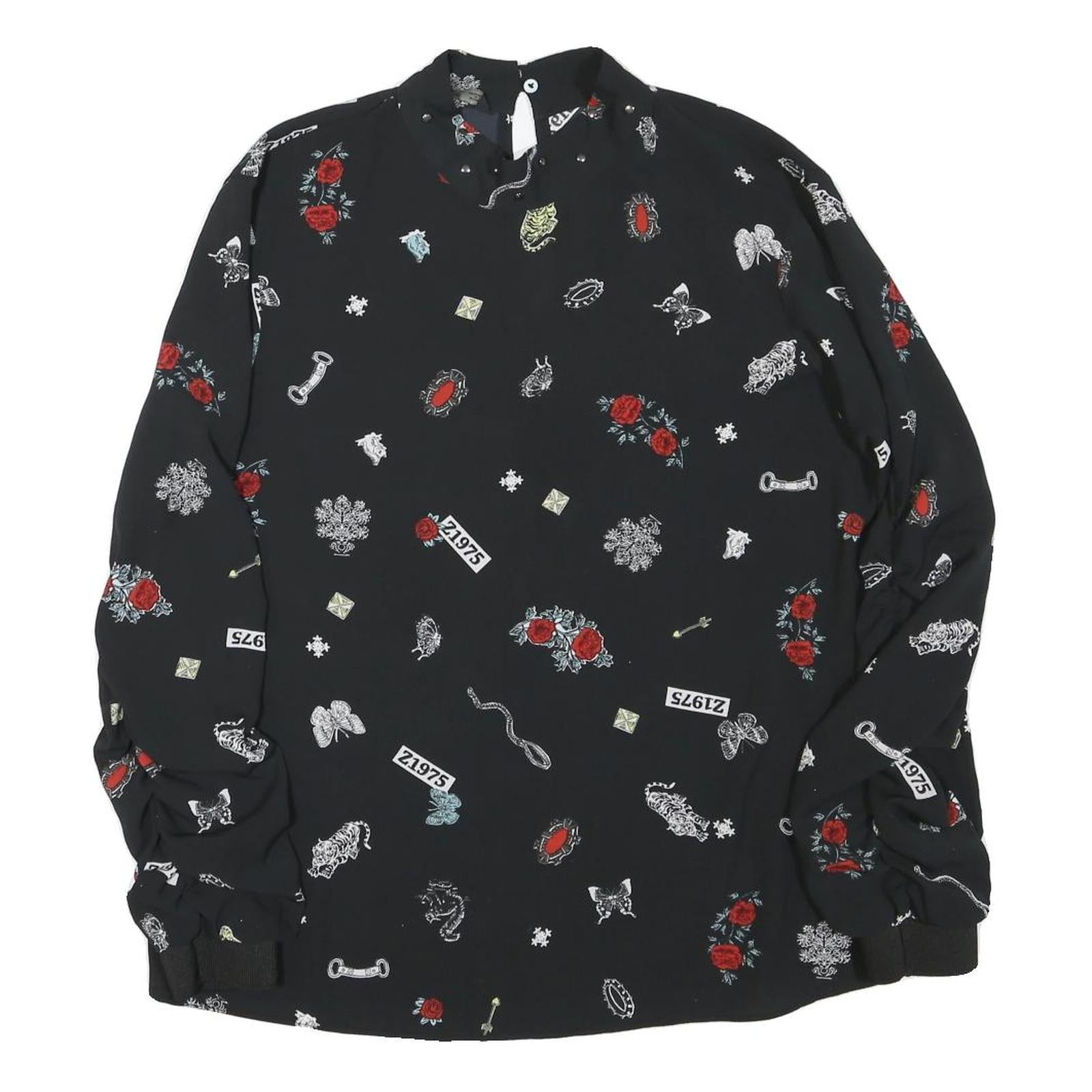 ZARA Womens Black Printed Long Sleeve Round Neck Top M Stylish Comfortable Refurbished - N/A refurbished available on Cerqular