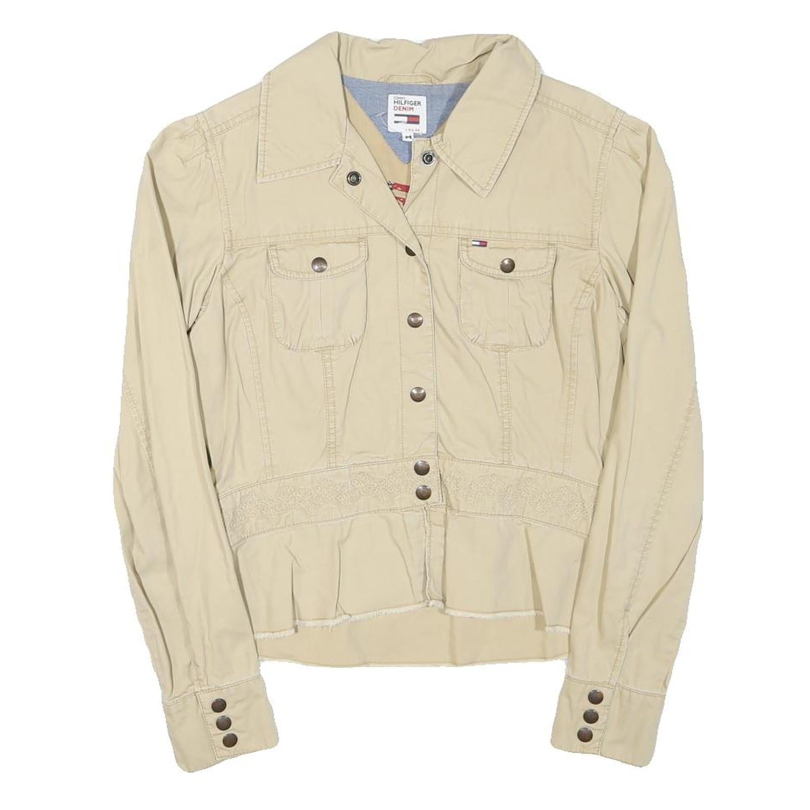 TOMMY HILFIGER Womens Beige Denim Jacket M Cotton Blend Button Front Casual Refurbished - N/A refurbished available on Cerqular