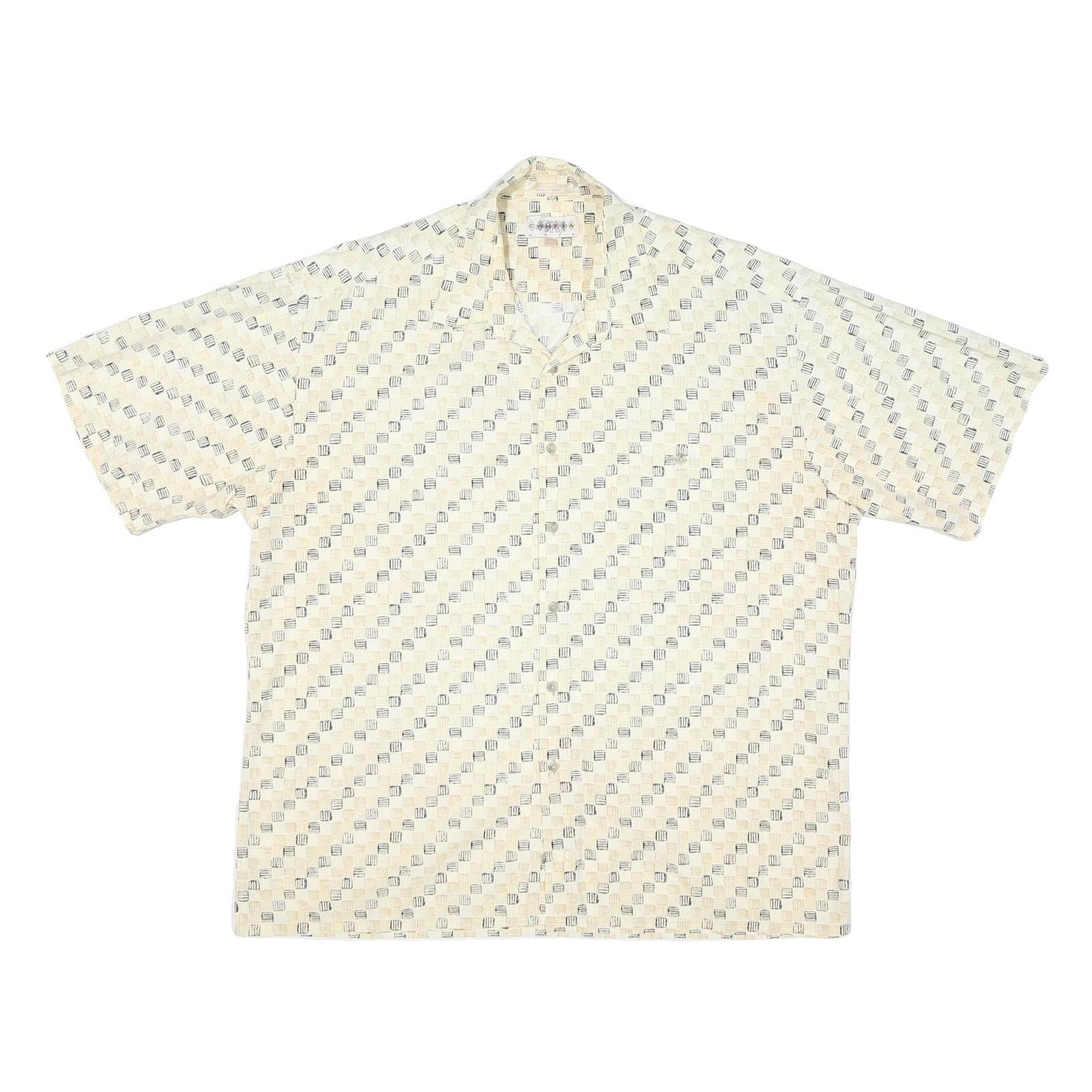 CAMPIA Mens Cream Geometric Pattern Short Sleeve Shirt XL Casual Summer Cotton Refurbished - N/A refurbished available on Cerqular