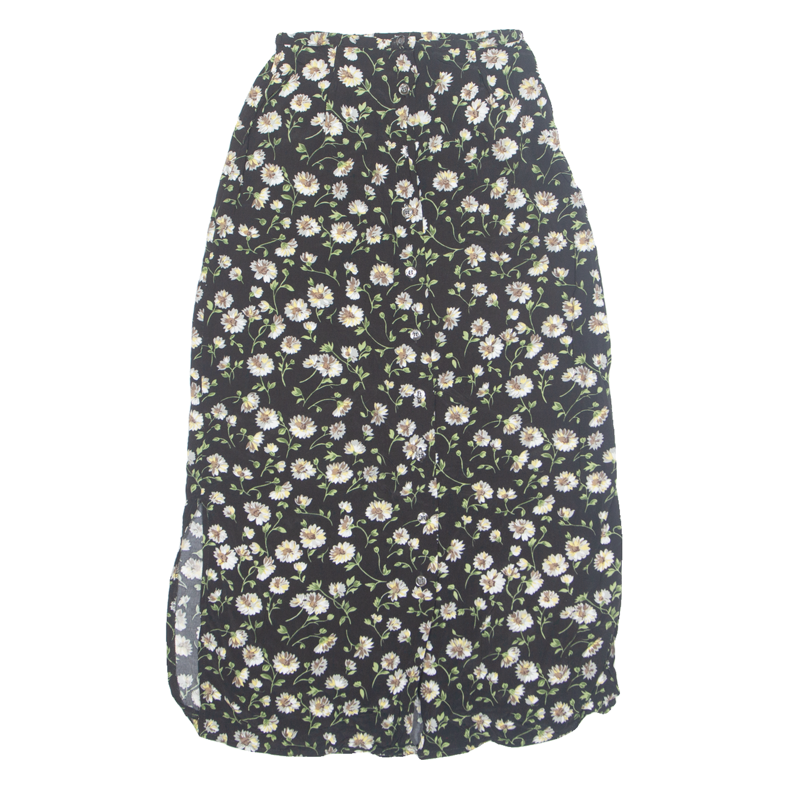 INNOVATION Side Slits Womens Straight Skirt Black Long 90s Floral XXS Refurbished - N/A refurbished available on Cerqular
