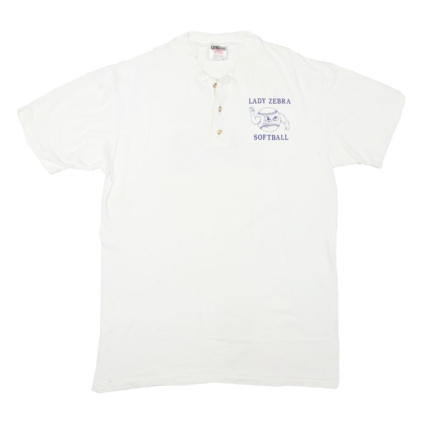 ONEITA Mens White Lady Zebra Softball Polo T-Shirt L Short Sleeve Crew Neck Refurbished - N/A refurbished available on Cerqular