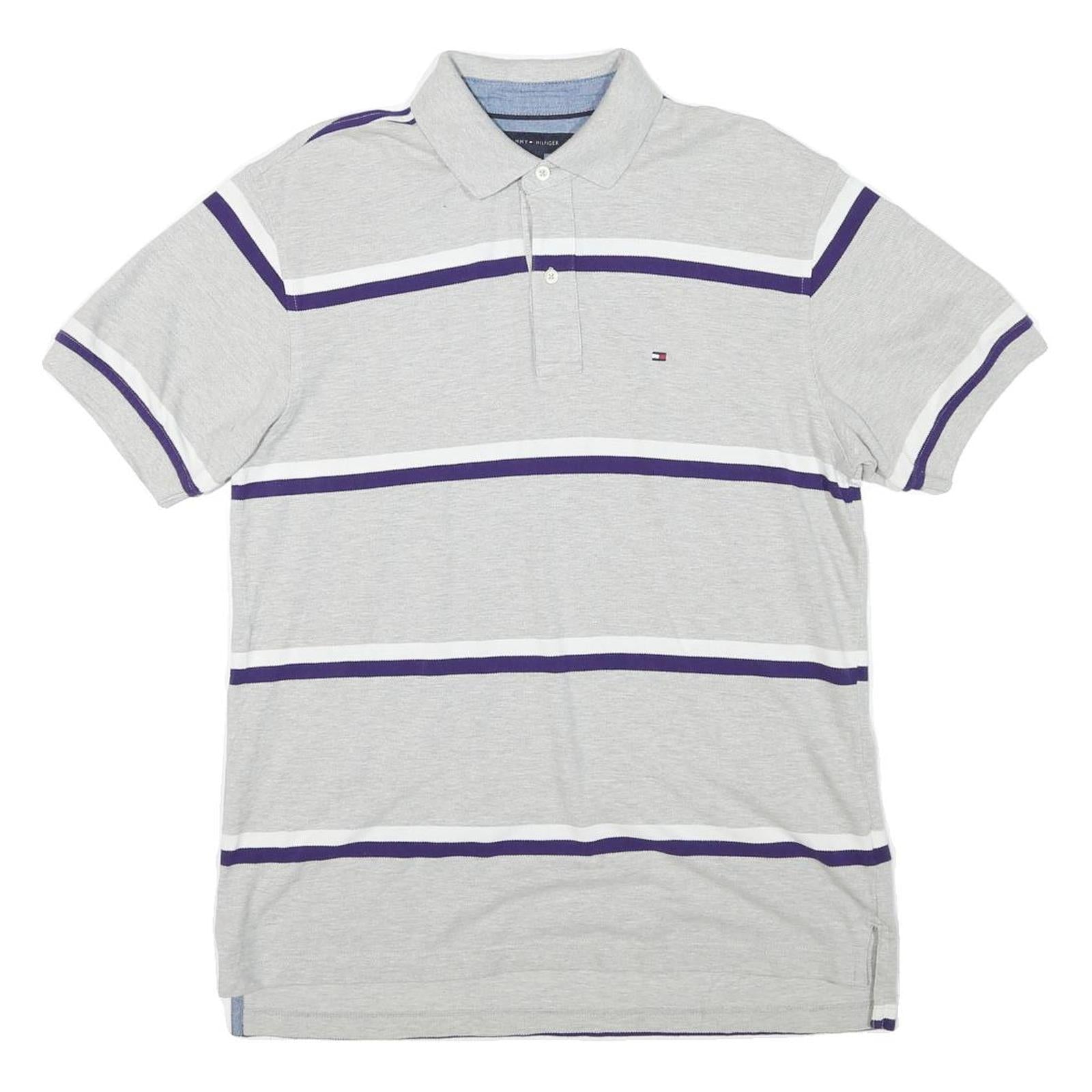 TOMMY HILFIGER Mens Grey & Purple Striped Short Sleeve Polo Shirt M Casual Refurbished - N/A refurbished available on Cerqular