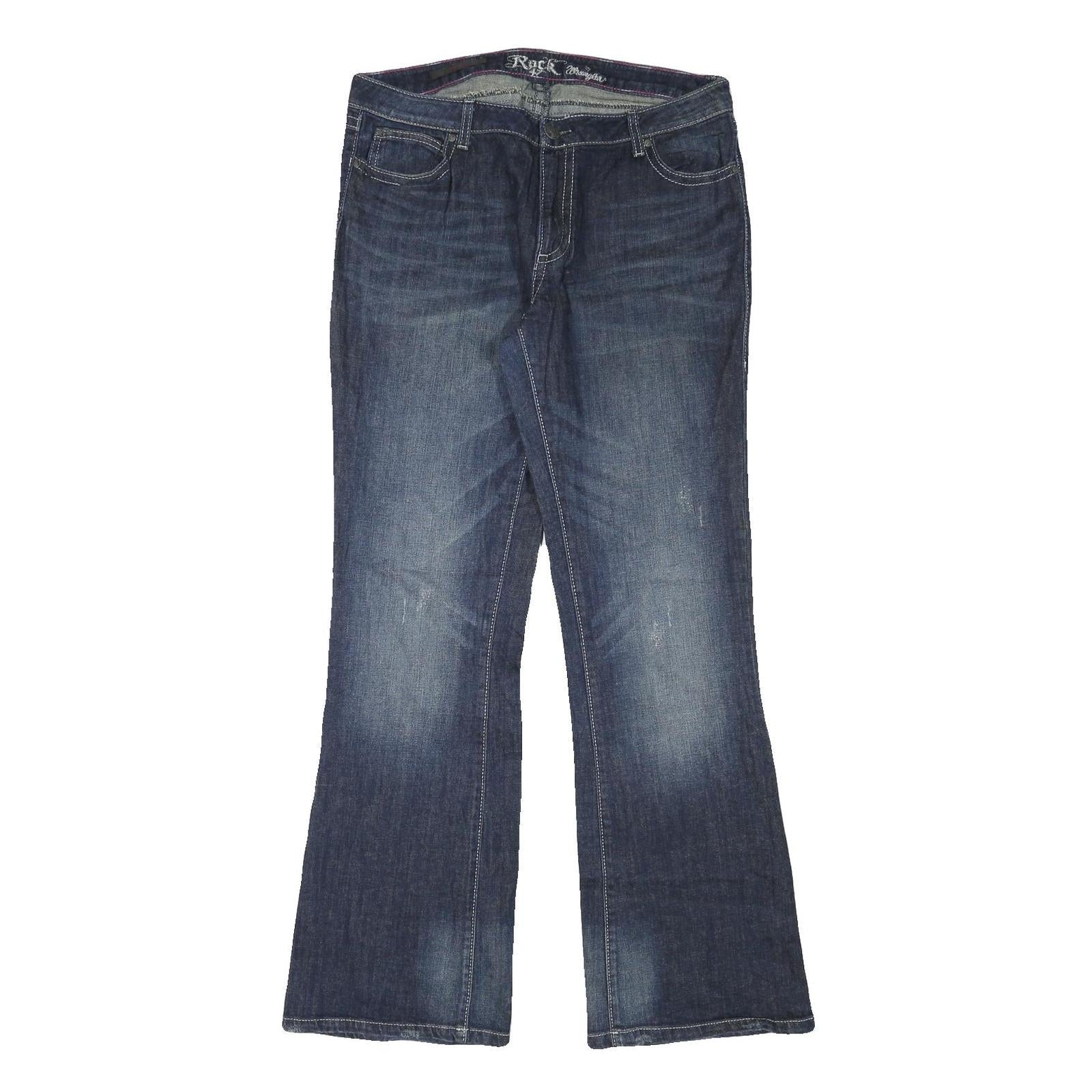 ROCK Womens Blue Regular Flared Denim Medium W34 L34 Zip Cotton Blend Jeans Refurbished - N/A refurbished available on Cerqular