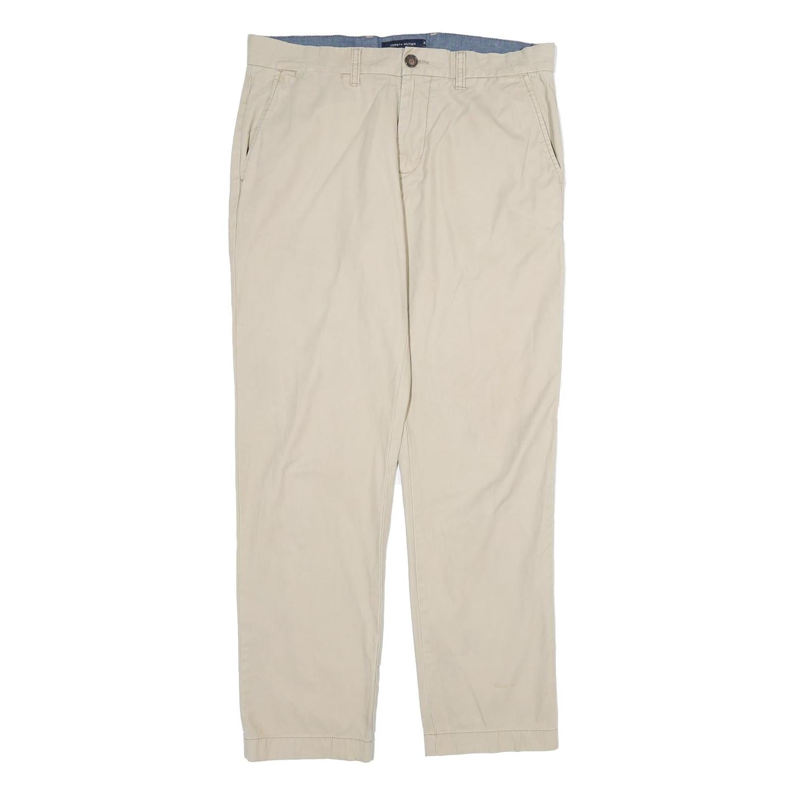 TOMMY HILFIGER Mens Cotton Beige Regular Straight Trousers W36 L31 Classic Zip Refurbished - N/A refurbished available on Cerqular