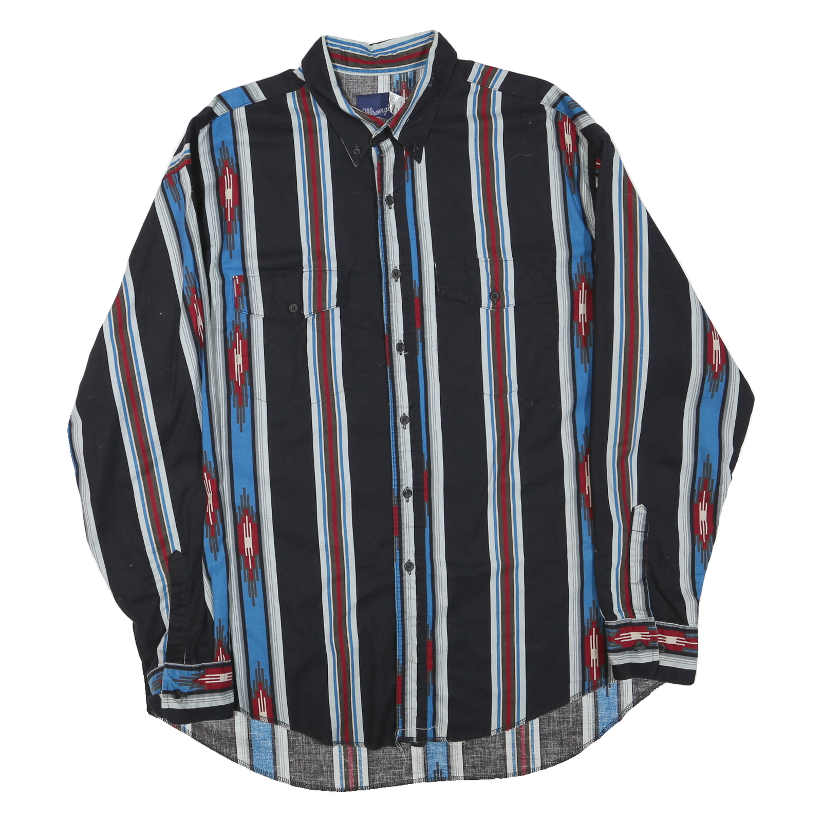 WRANGLER Mens Black & Blue Cotton Blend Striped Button Shirt XL Casual Western Refurbished - N/A refurbished available on Cerqular