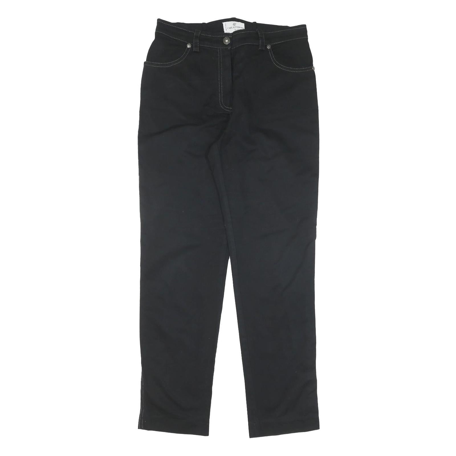 Womens Slim Black Cotton Trousers W30 L28 Zip Closure Plain Fit Refurbished - N/A refurbished available on Cerqular