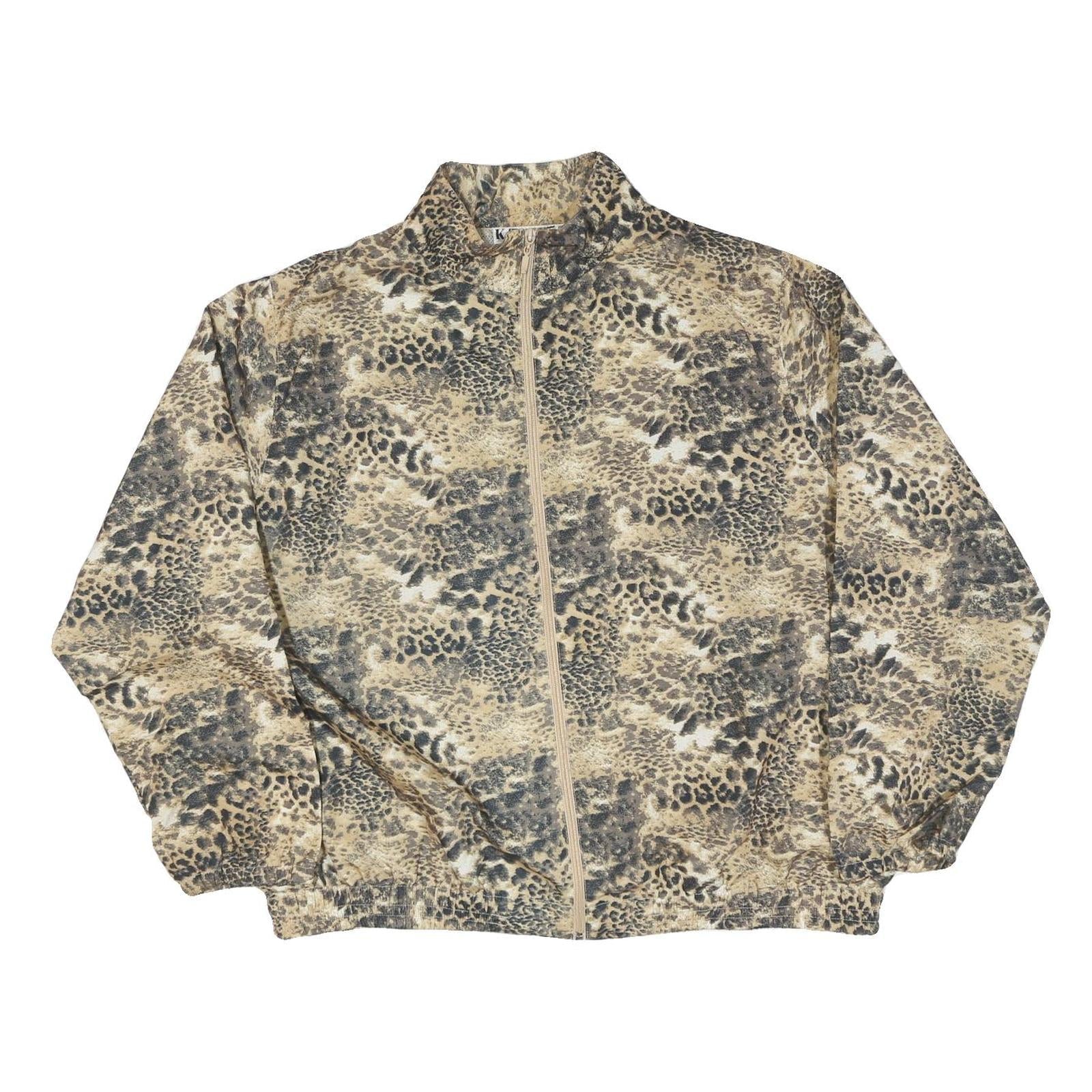 KT GOLF Womens Beige Animal Print Jacket L Polyester Blend Zip Stand-Up Collar Refurbished - N/A refurbished available on Cerqular