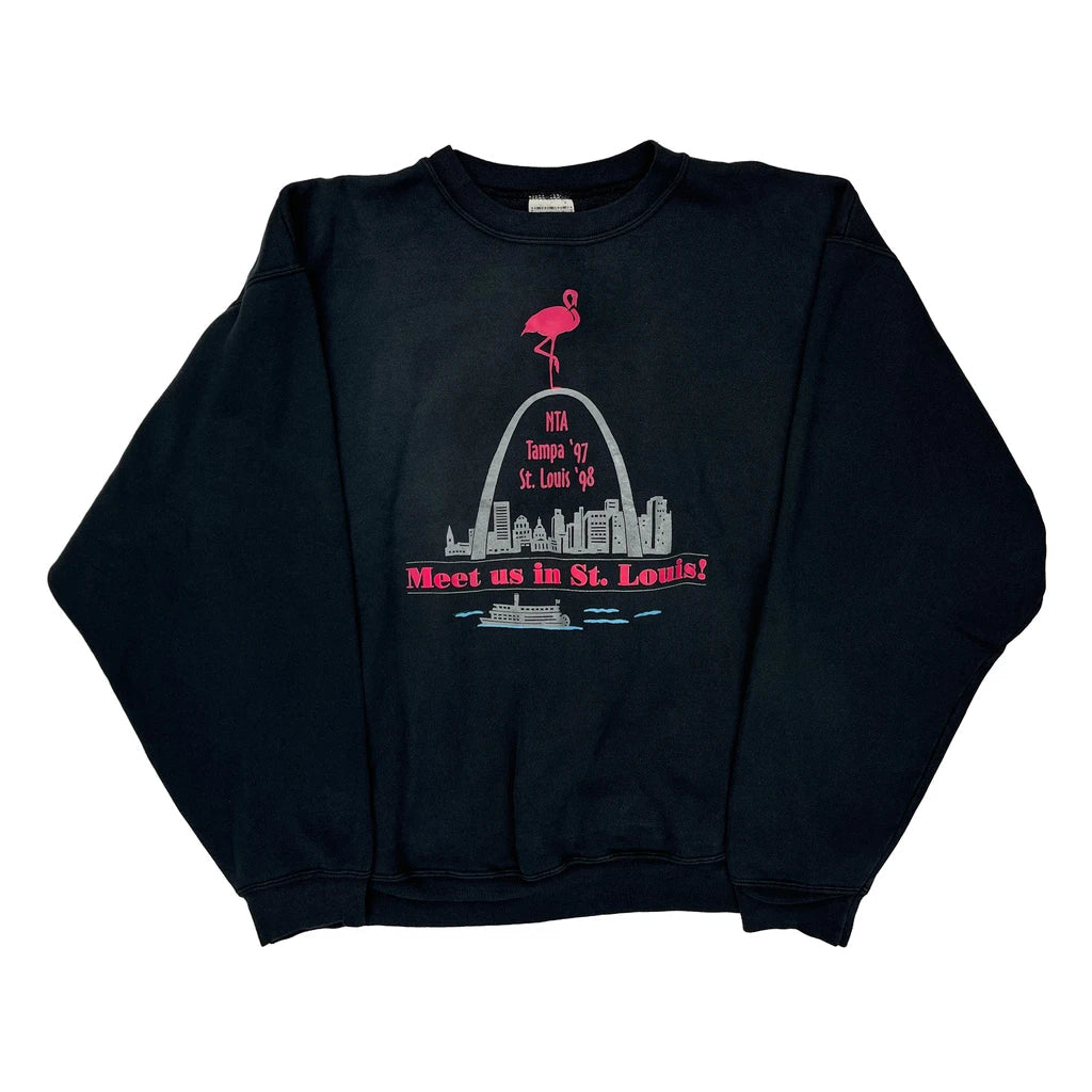 St. Louis Alore Graphic Sweatshirt - XL Black Cotton Refurbished - Thrifted (note: this is a term often used to describe second- refurbished available on Cerqular