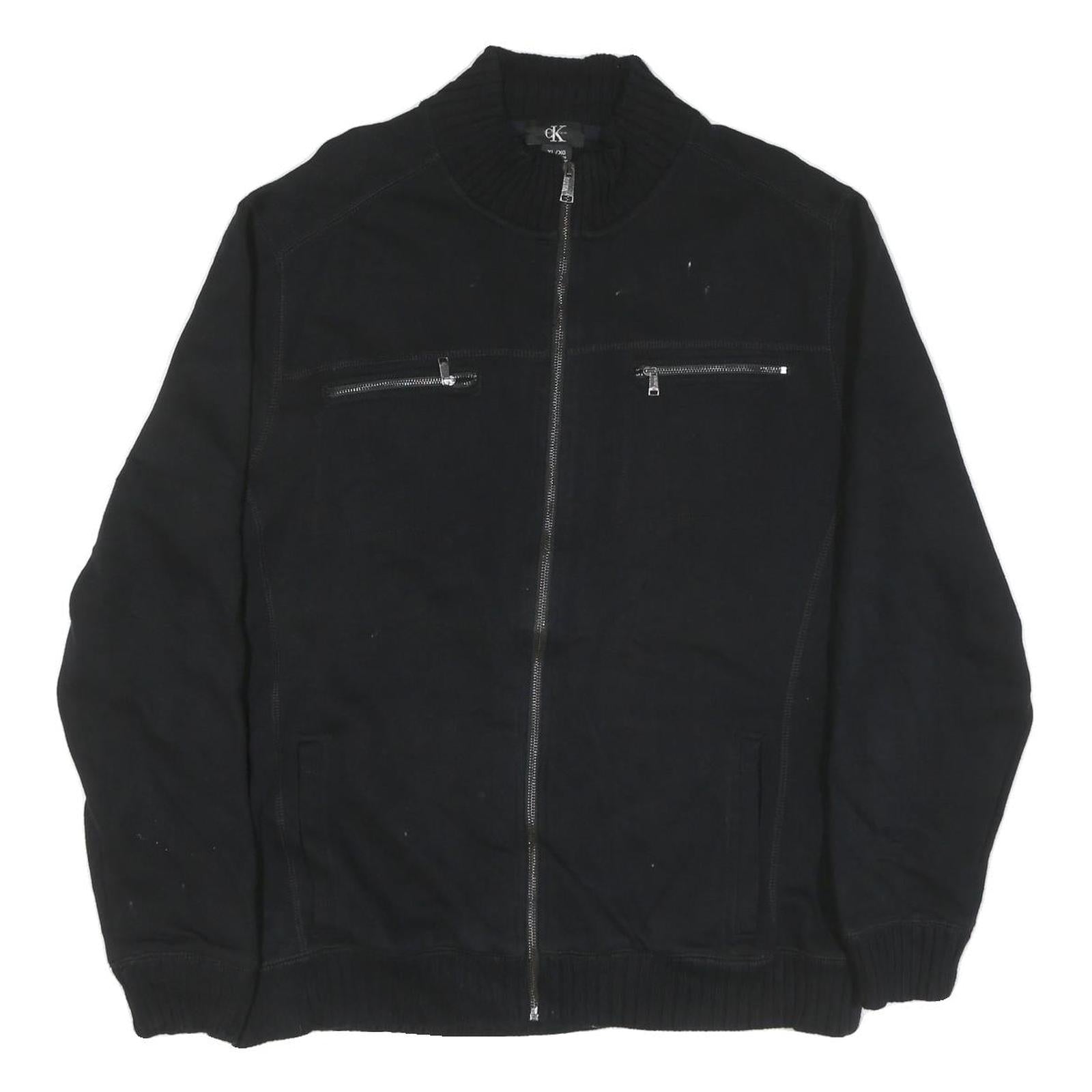 CALVIN KLEIN Mens Black Cotton Blend Zip Jacket XL Knit Collar Casual Outerwear Refurbished - N/A refurbished available on Cerqular
